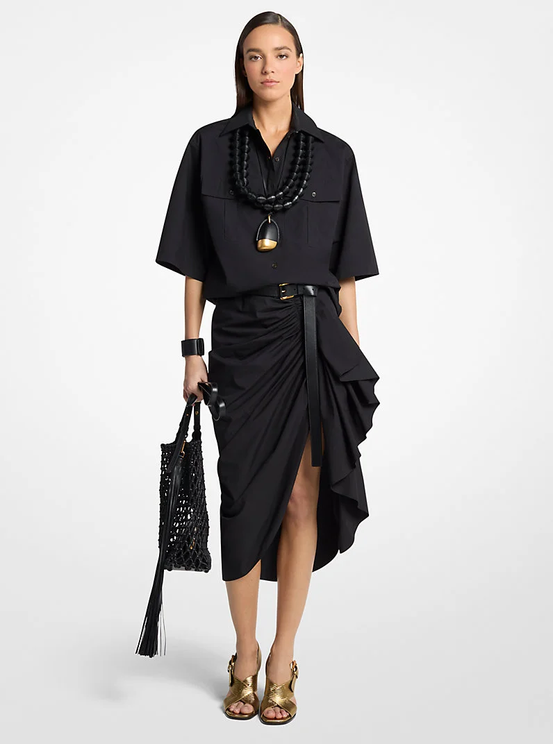Ruched Cotton Poplin Pareo Skirt - 1
