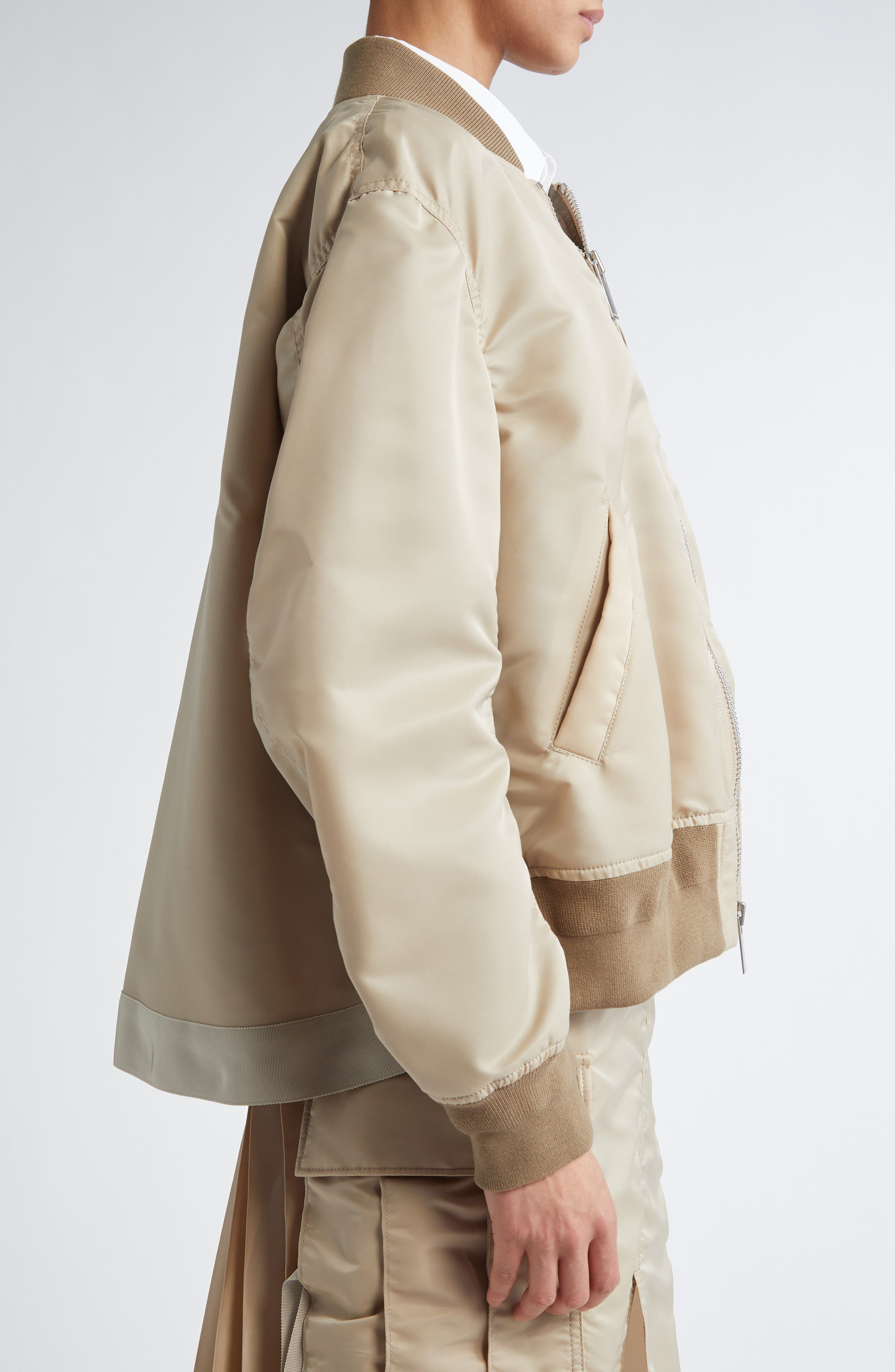 Sacai Nylon Twill Bomber Jacket in Beige at Nordstrom - 4