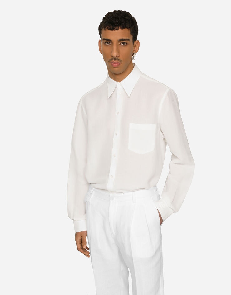 Linen-blend Martini-fit shirt with DG embroidery - 4