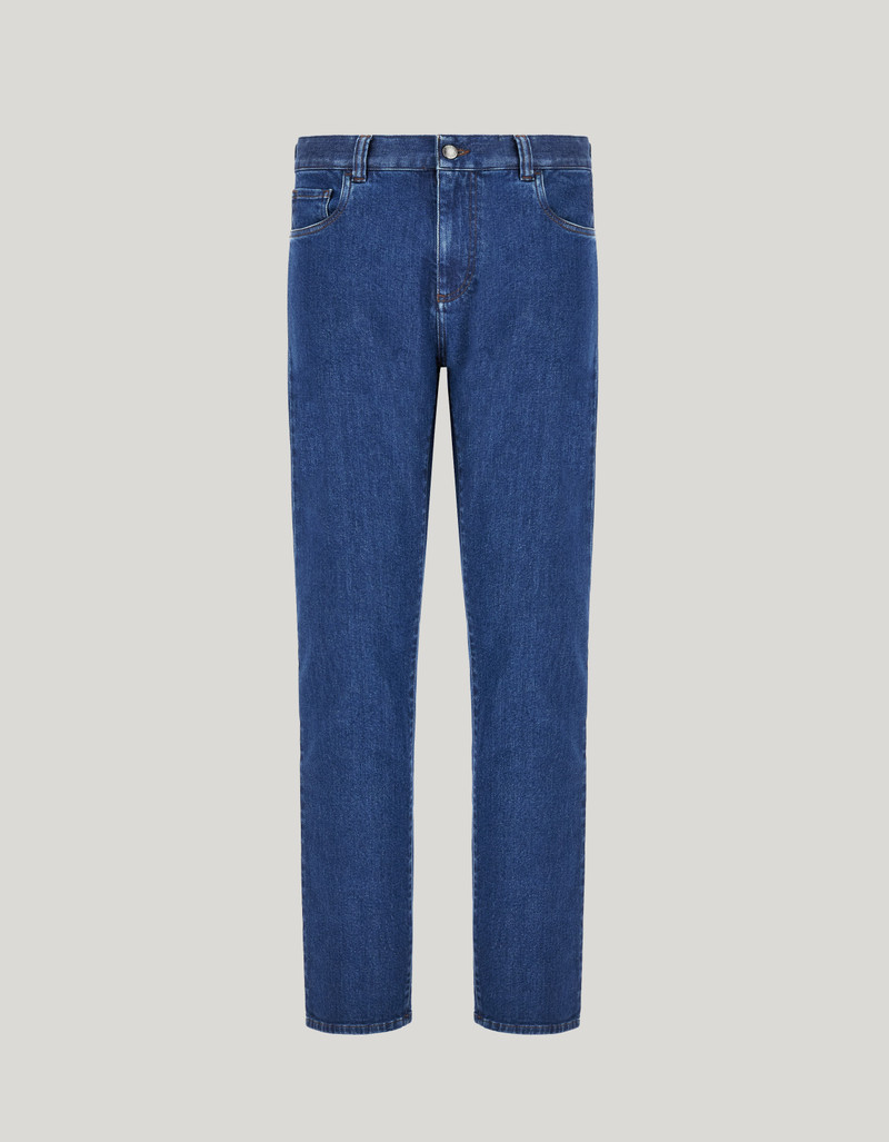 MEDIUM BLUE REGULAR FIT FIVE-POCKET DENIM PANTS 1