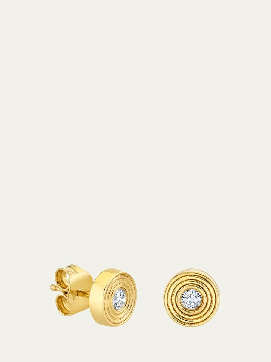 14K Diamond Fluted Bezel Stud Earring, Single - 1