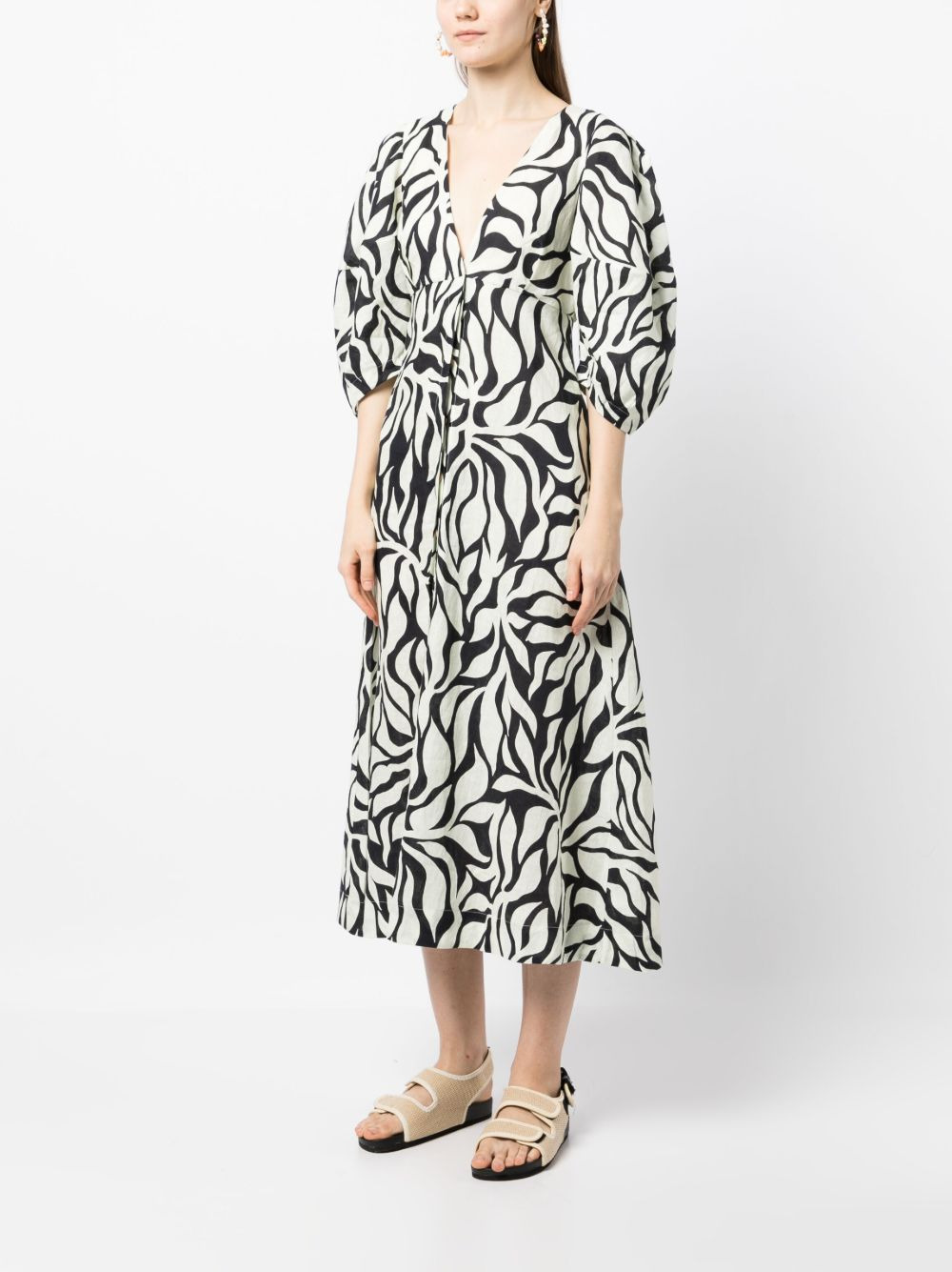 botanical-print button-up v-neck dress - 3
