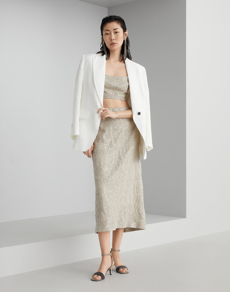 Linen 화포는 dazzling 꽃 자수를 가진 정상을 자르기 4