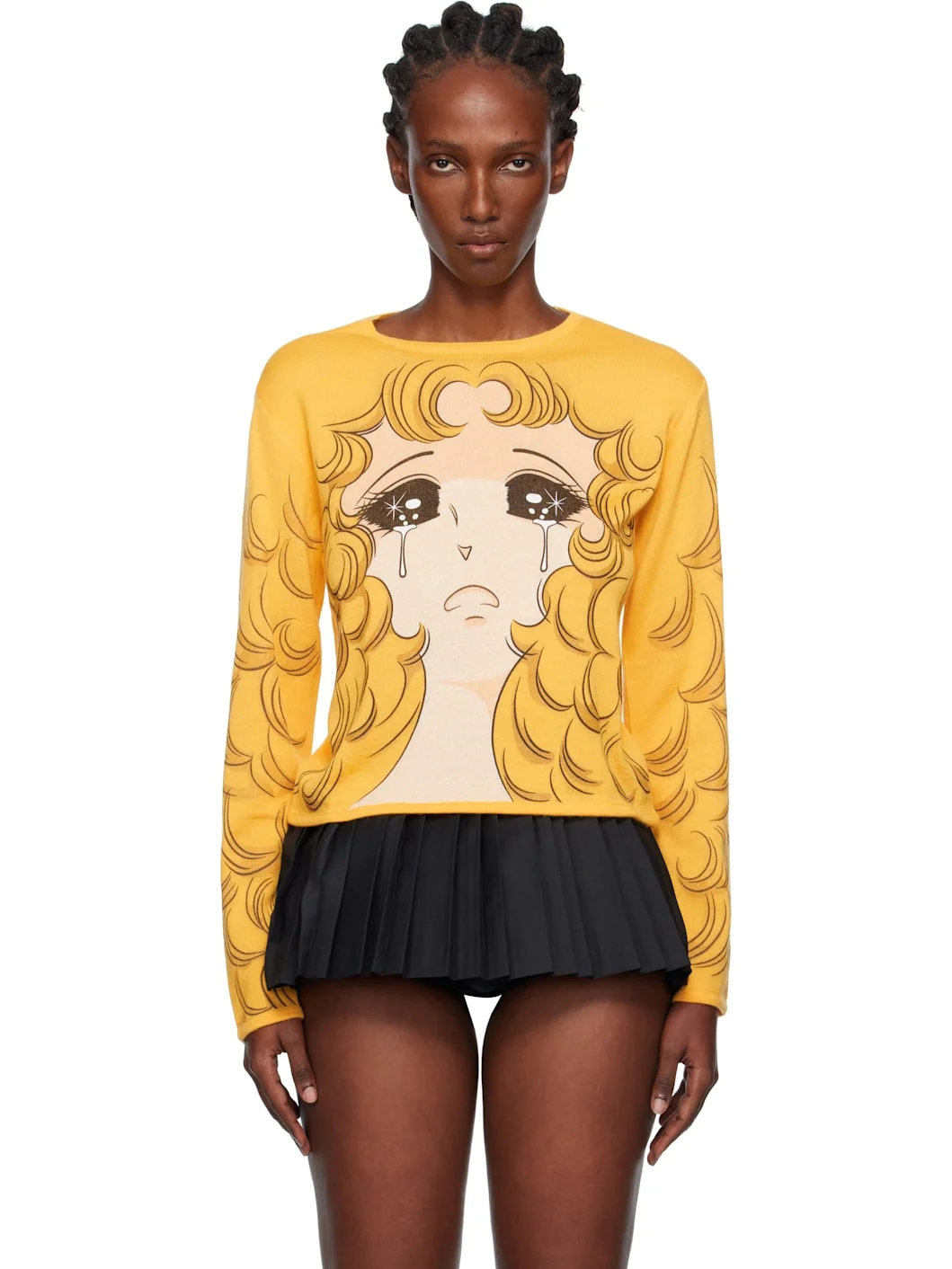 Yellow Crying Girl Fitted Knit Sweater - 1