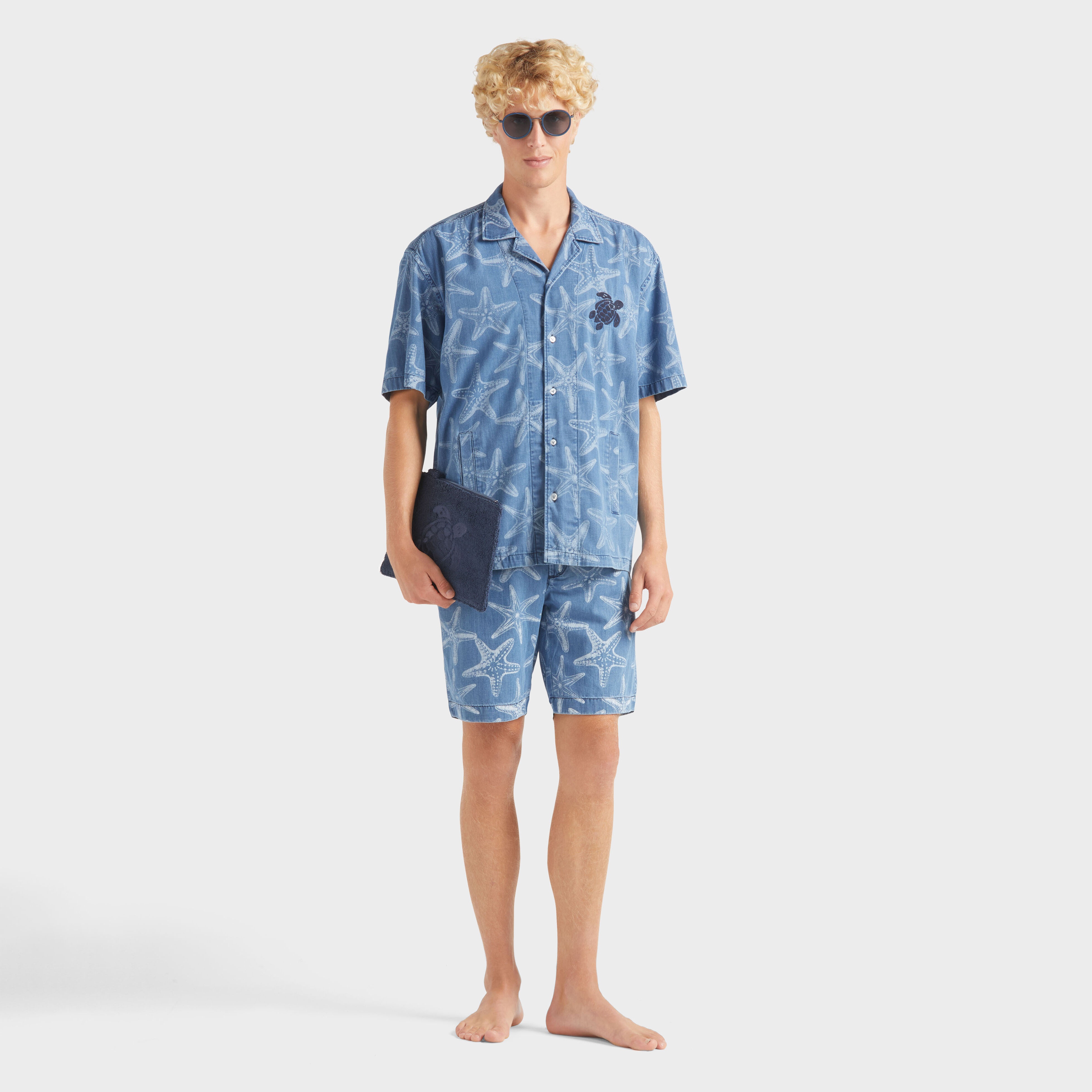 Men Denim Shirt Printed Starfish Light - 5
