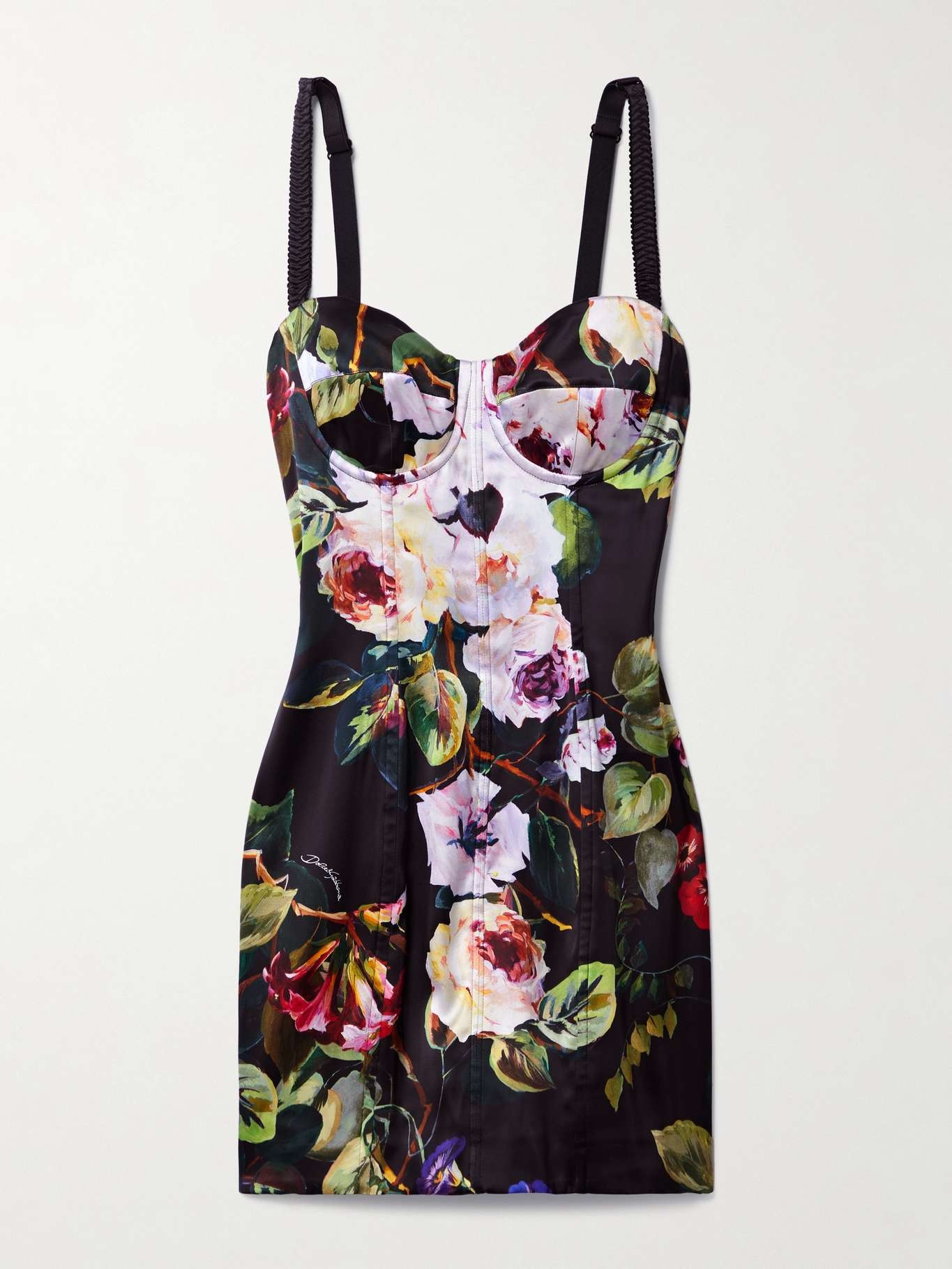 Floral-print satin bustier mini dress - 1