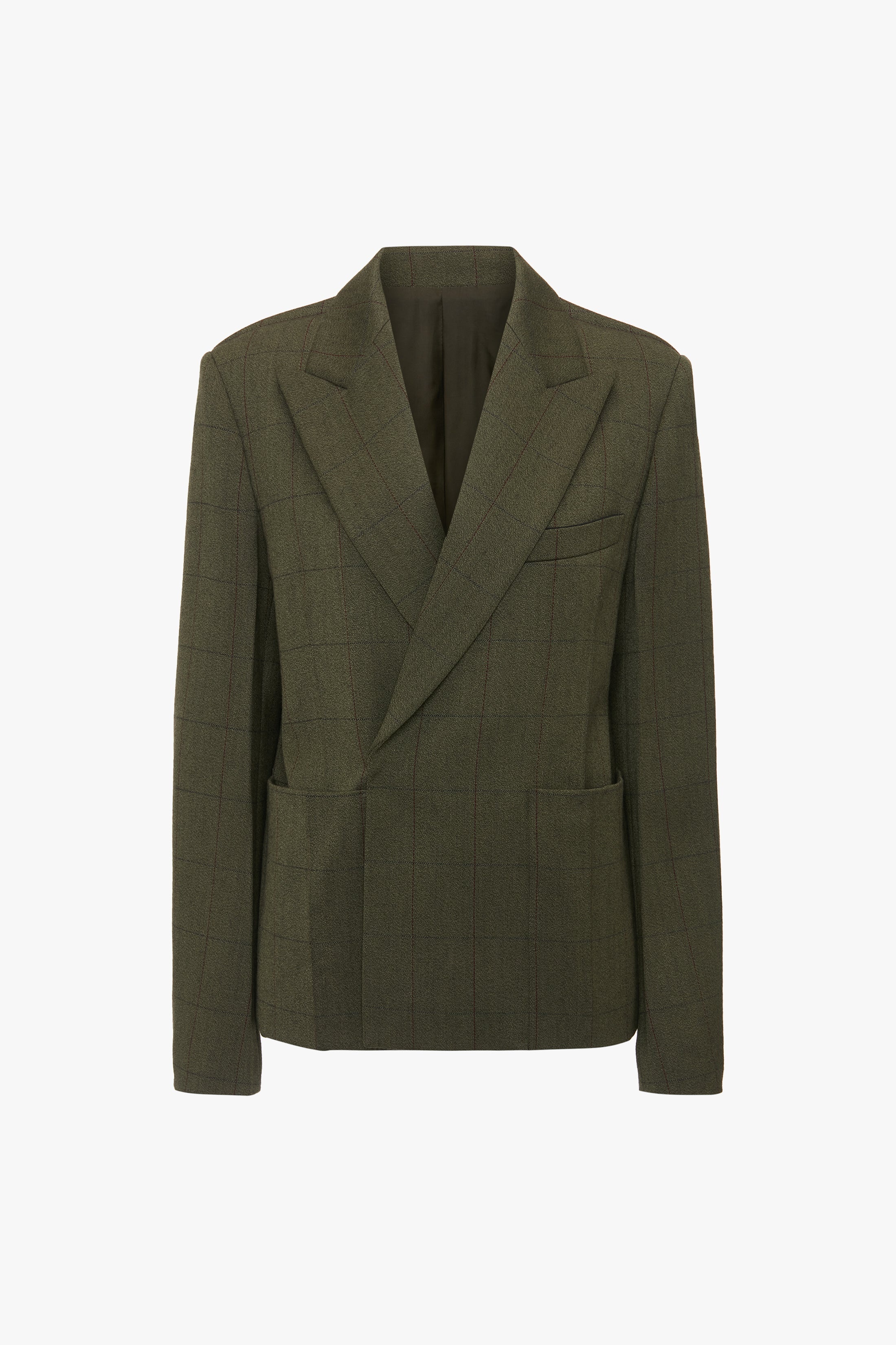 Double Breasted Slant Shoulder Jacket In Dark Fern - 1