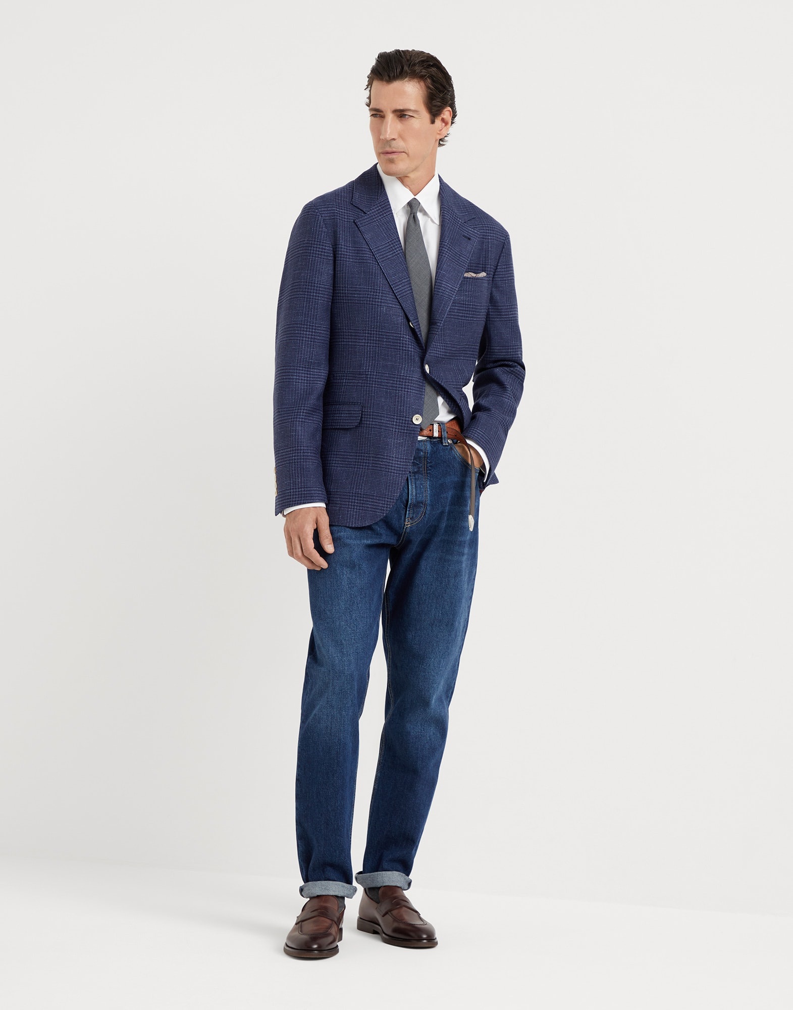 Comfort wool, silk and linen Prince of Wales deconstructed blazer - 5