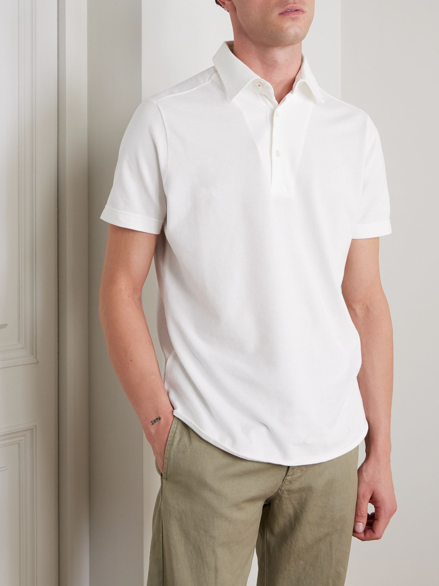 Cotton-Piqué Polo Shirt White - 3