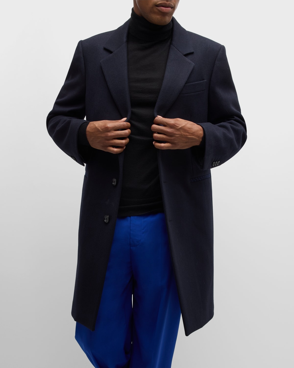 Men's Solid Wool Topcoat - 7