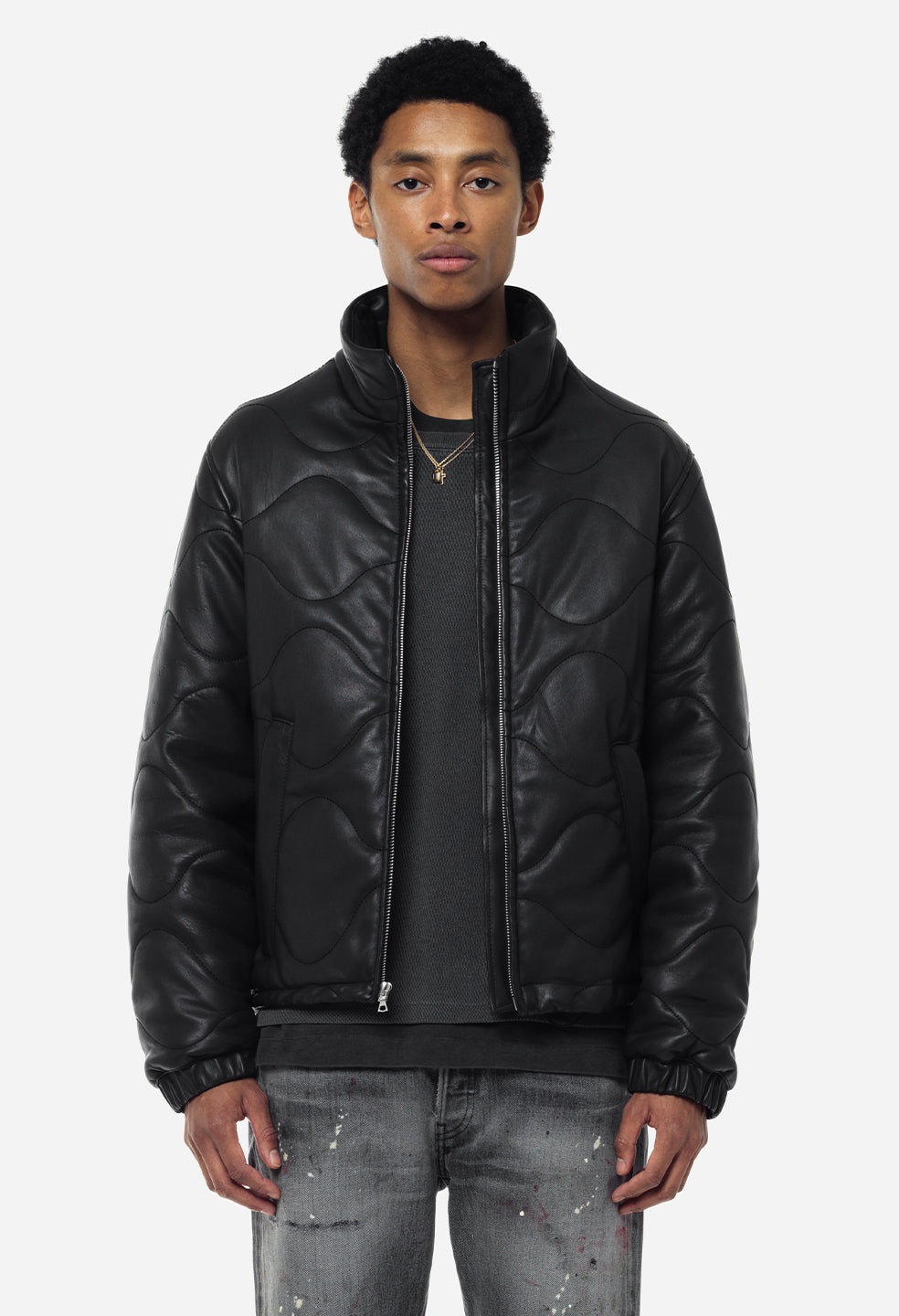 QUILTED LEATHER PUFFER JACKET - 2