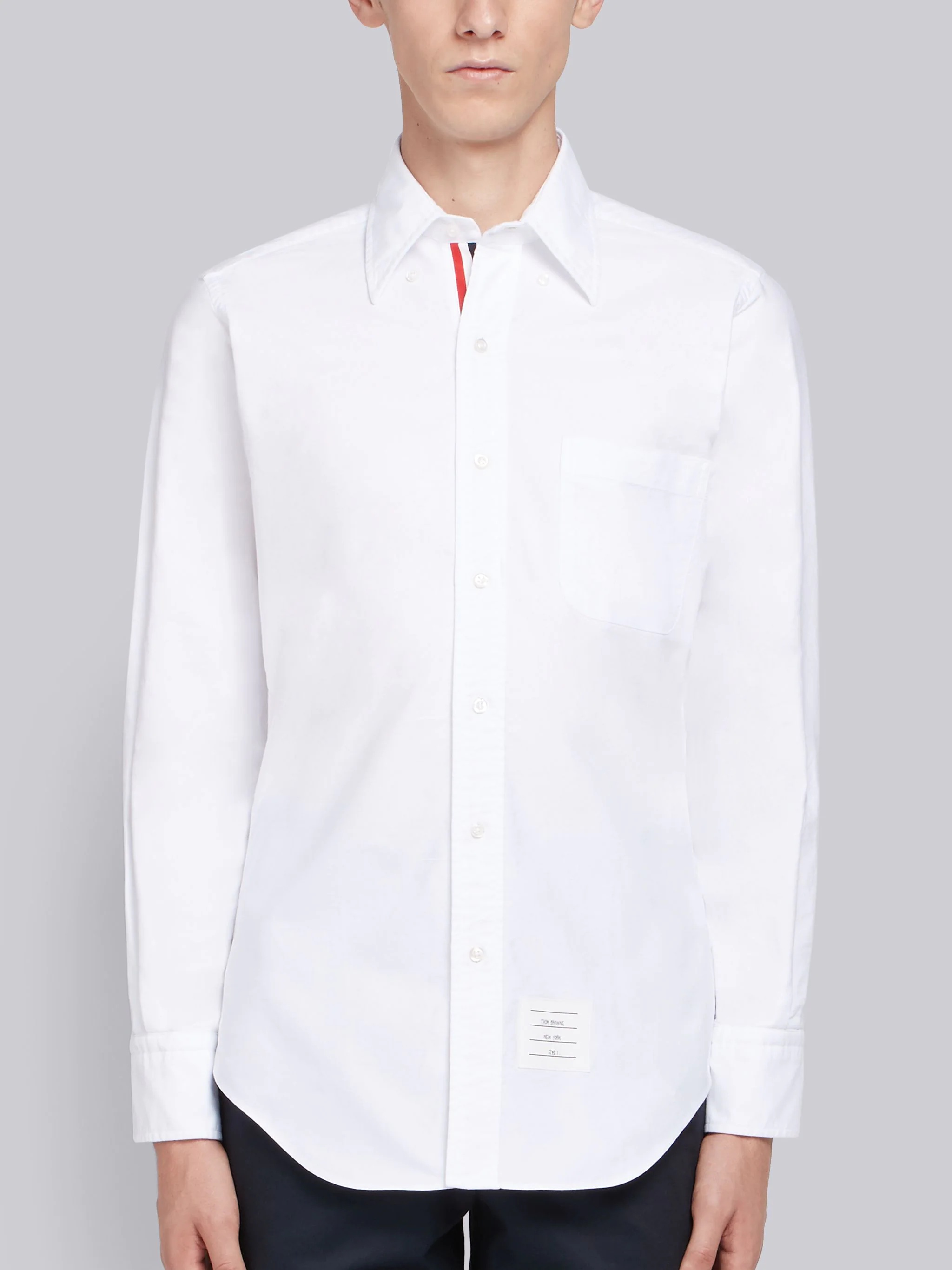 White Cotton Oxford Grosgrain Placket Shirt - 2