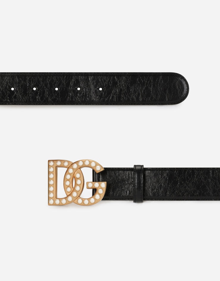 Matte nappa leather belt with pearl DG logo buckle - 2