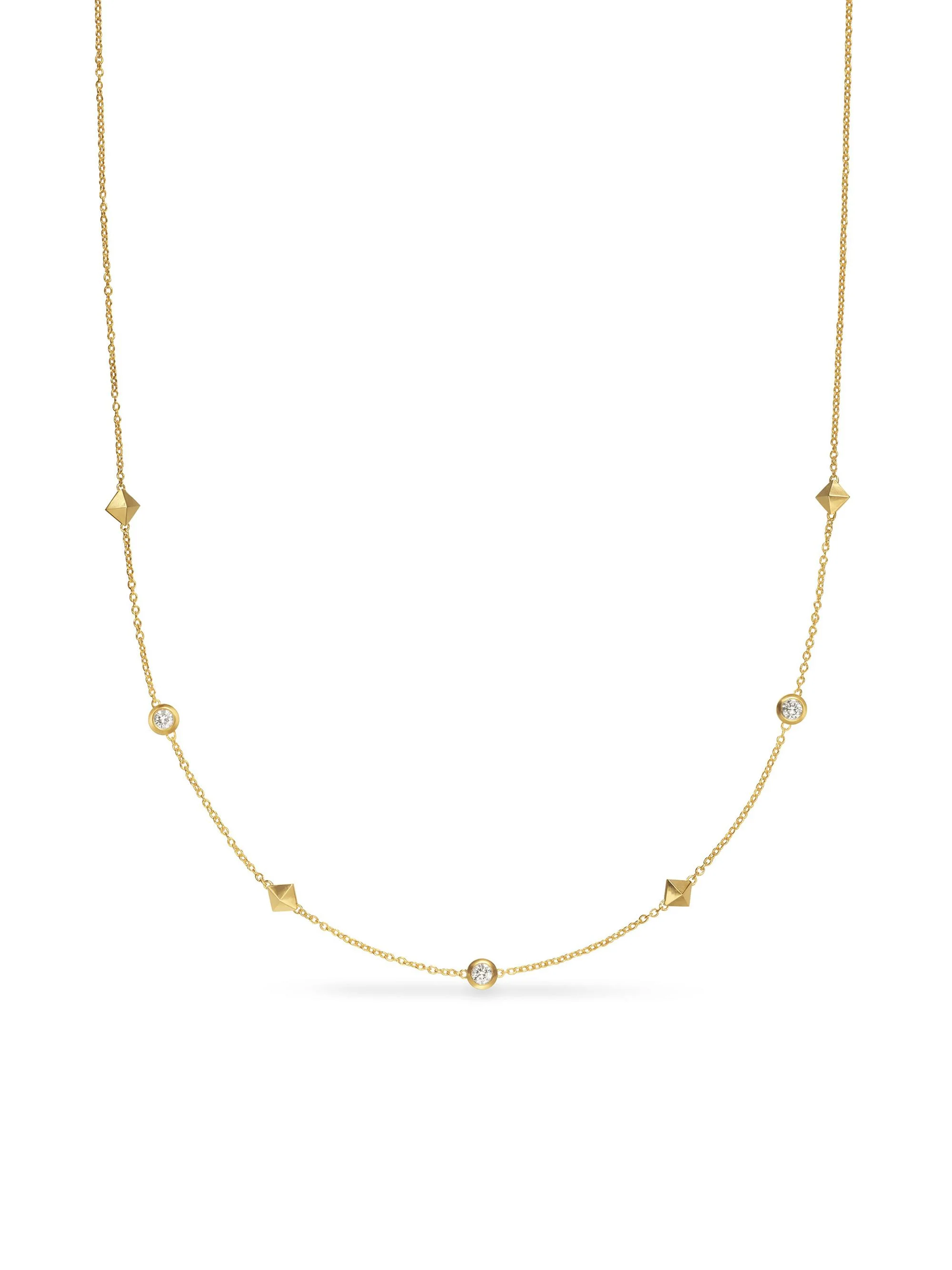 Women's Petite Modern Renaissance Station Necklace in 18K Yellow Gold with Diamonds, 4.6MM - Diamond - 1