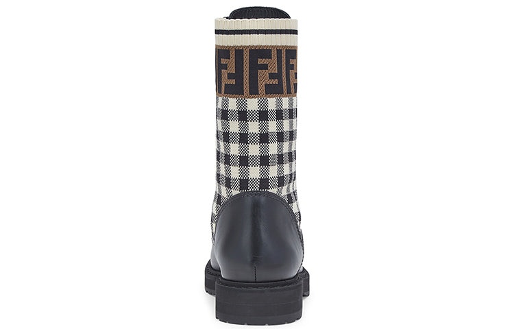 (WMNS) FENDI Black leather biker boots with stretch fabric 'Black White' 8T6780AD7AF1BPG - 5