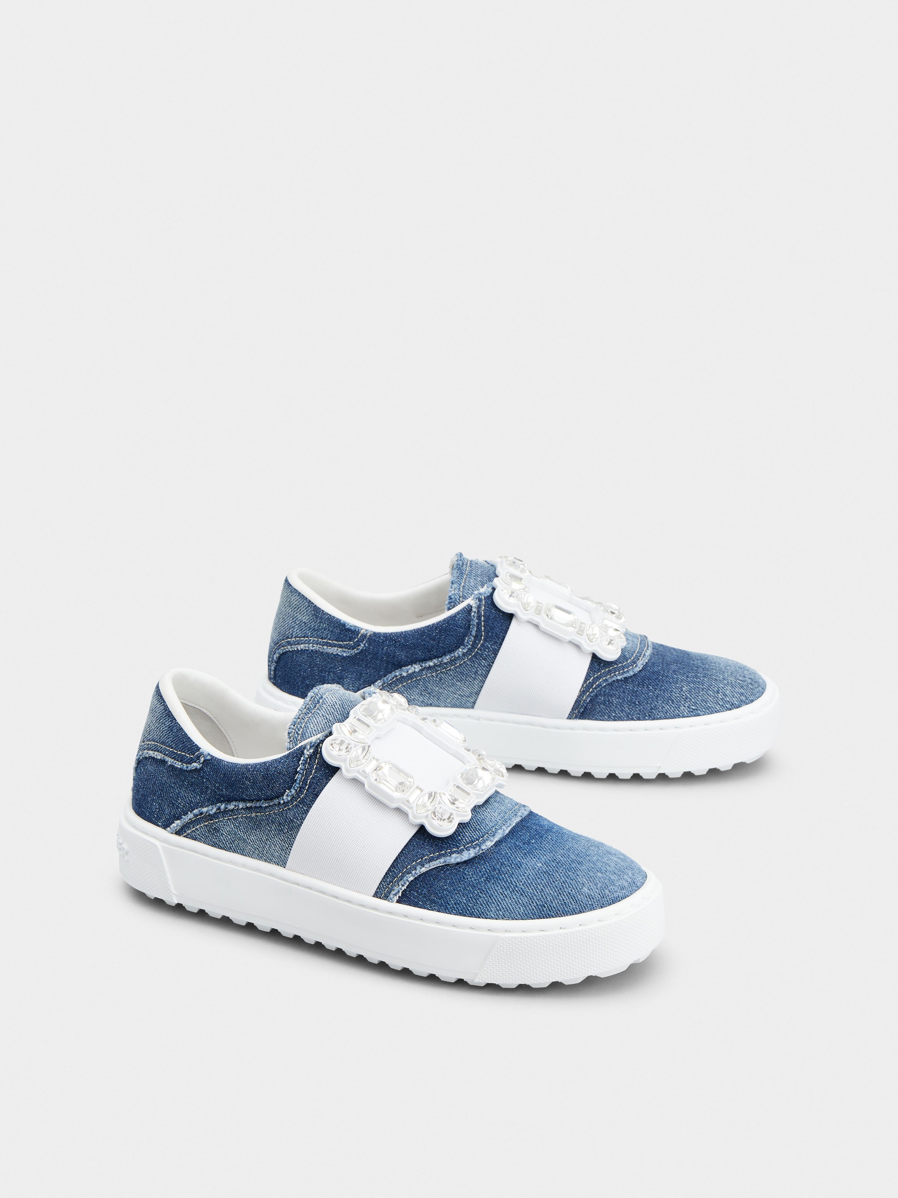 Very Vivier Strass Buckle Sneakers in Denim - 2