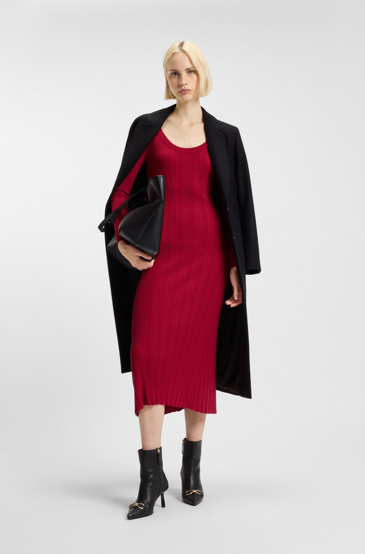 SLIM-FIT MIDI DRESS IN RIBBED CREPE FABRIC - 3