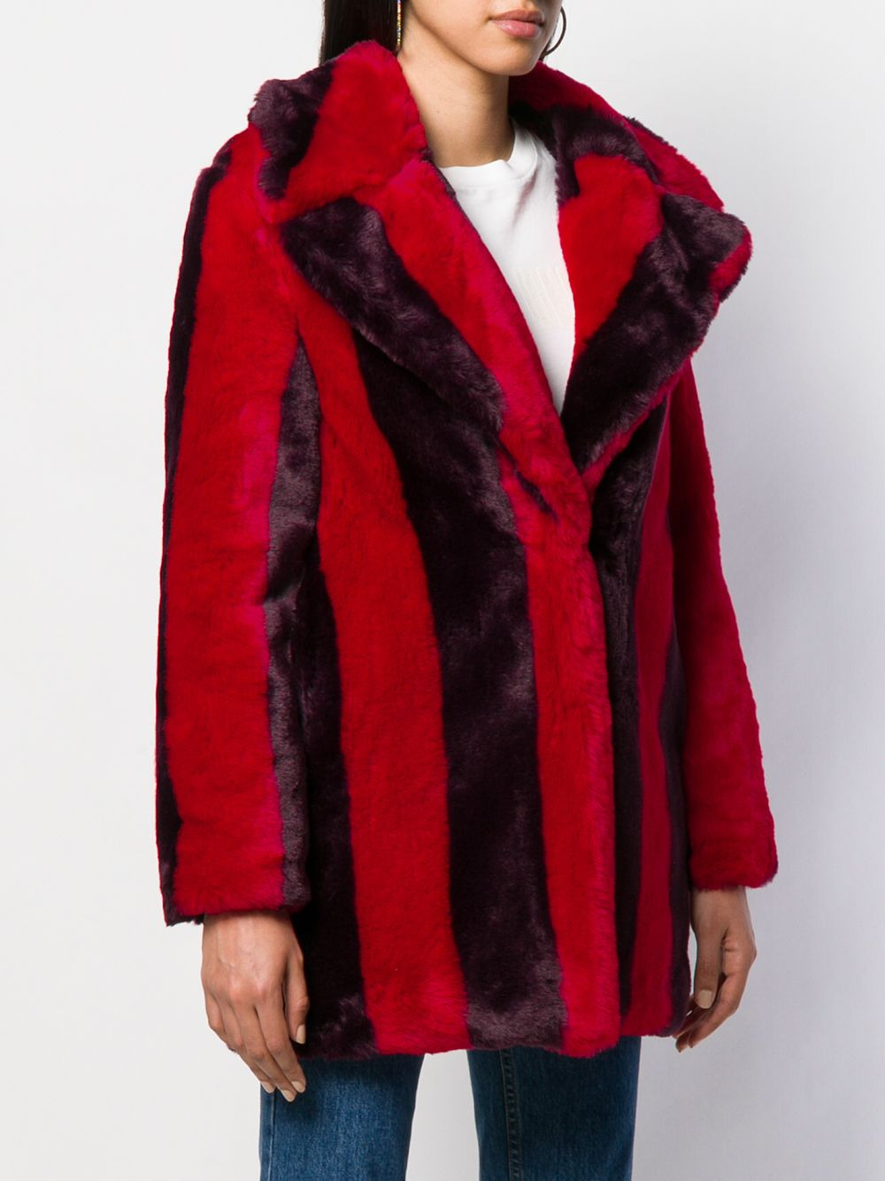 striped faux-fur coat - 3
