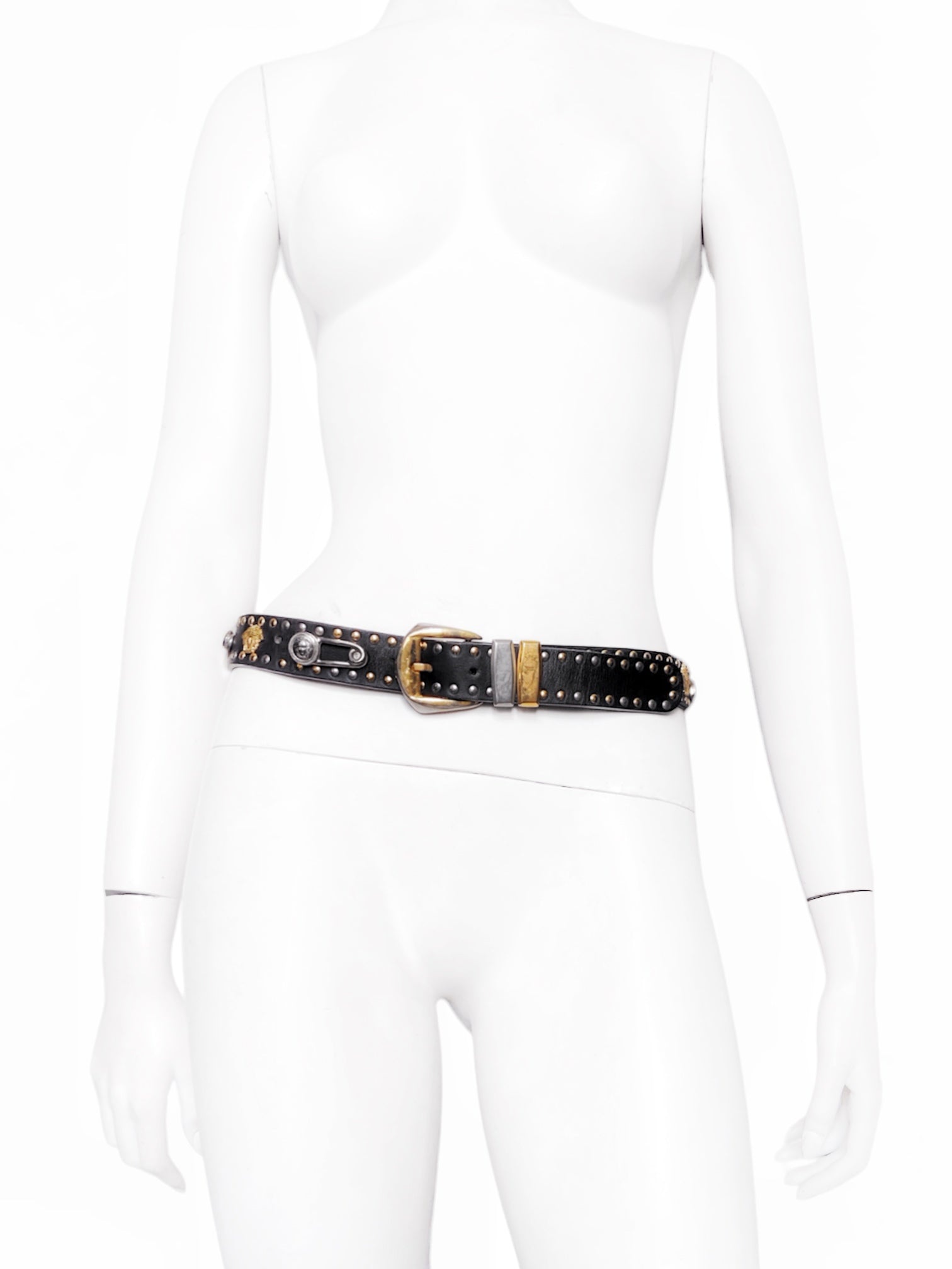 Gianni Versace Spring 1994 Men’s Safety Pin Leather Embellished Belt 32 - 2