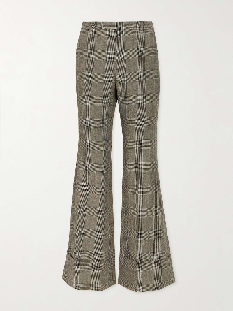 Flared Prince of Wales Checked Wool and Linen-Blend Suit Trousers - 1