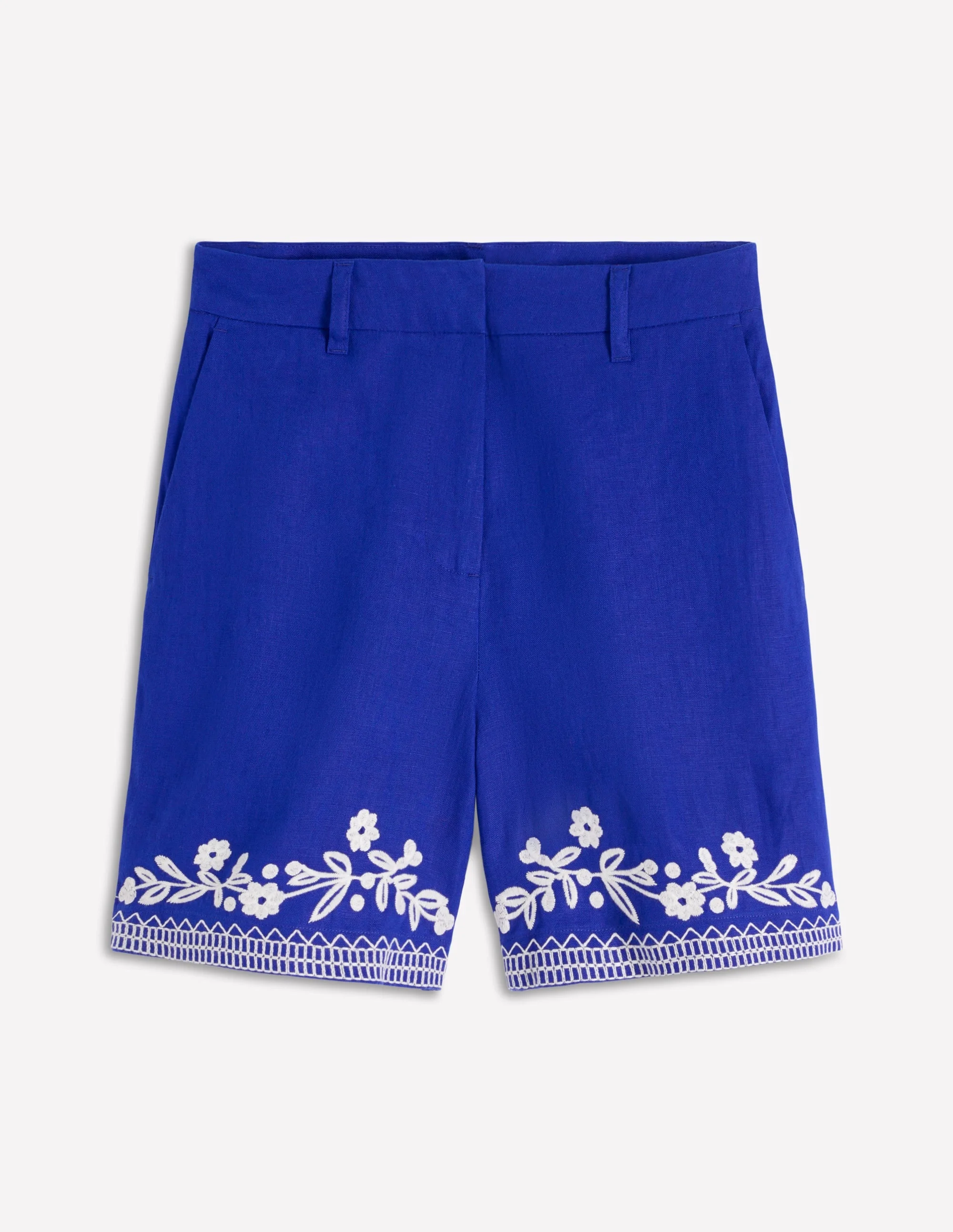 Belgravia Linen Shorts-Bright Blue Embroidery - 1