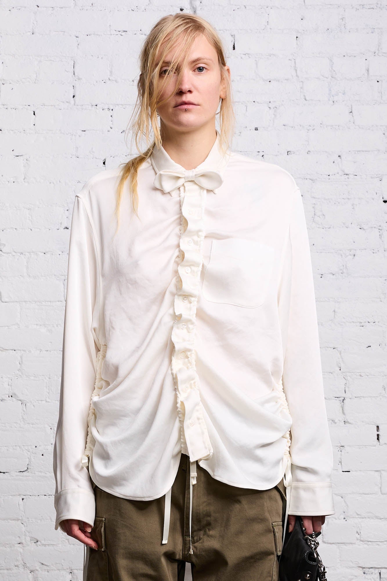 SHIRRED BOYFRIEND SHIRT - WHITE - 4