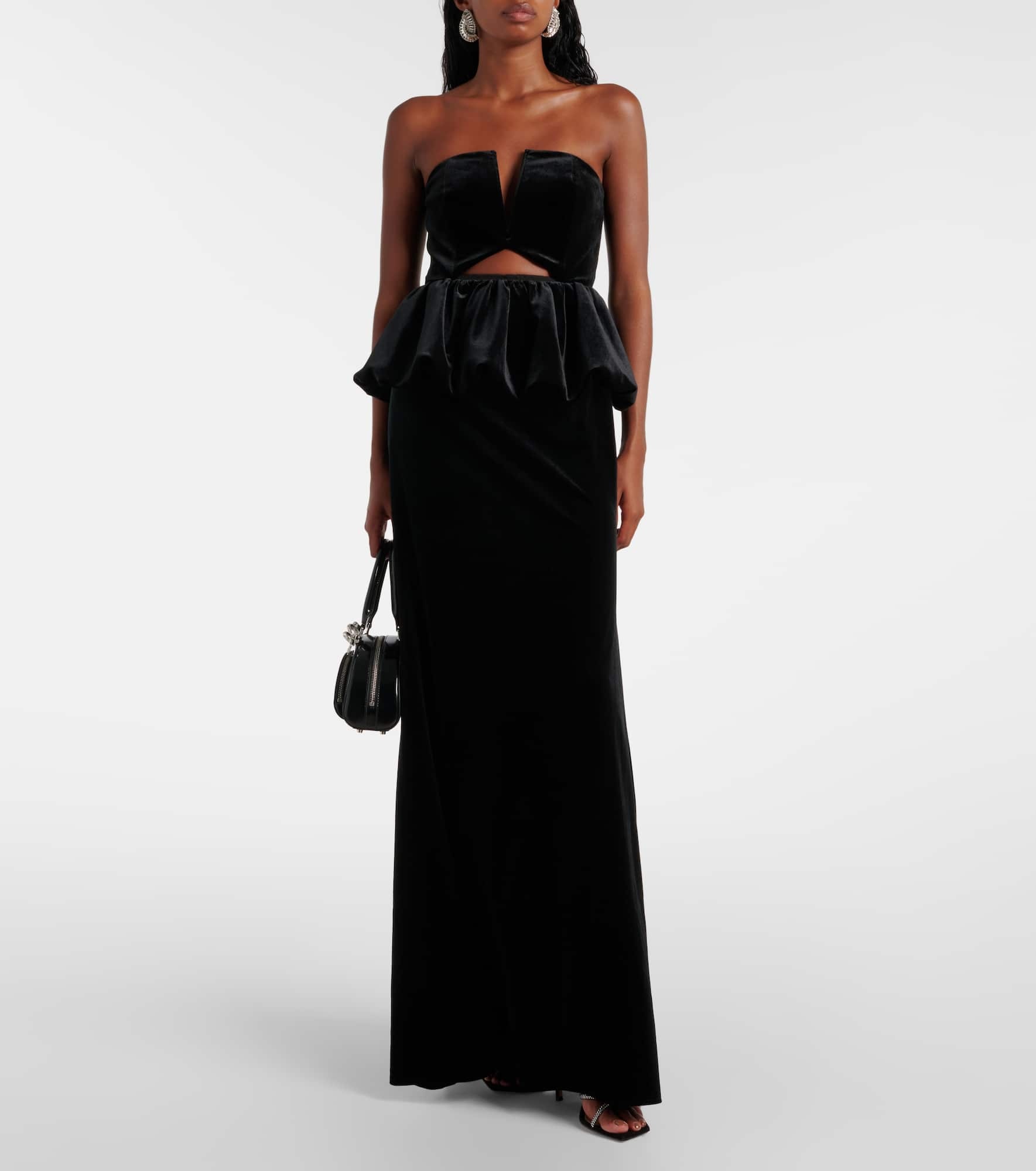 【Self-Portrait】Peplum◇Velvet◇BustierGownストラップドレス self-portrait Peplum velvet bustier gown | mytheresa
