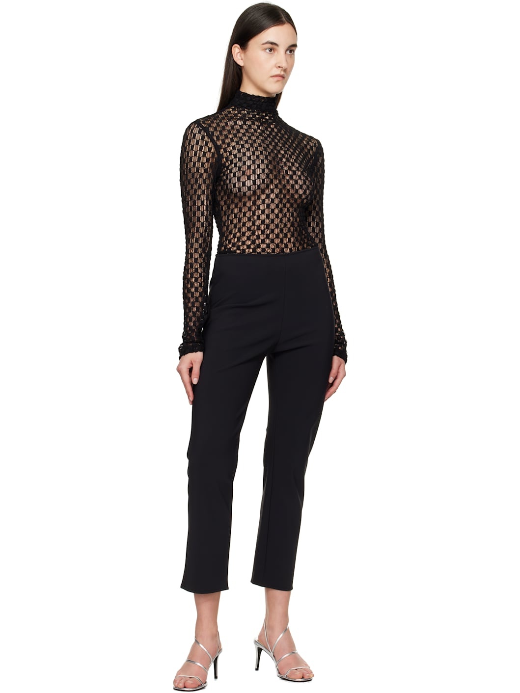 Black Geometrical Lace Blouse - 5