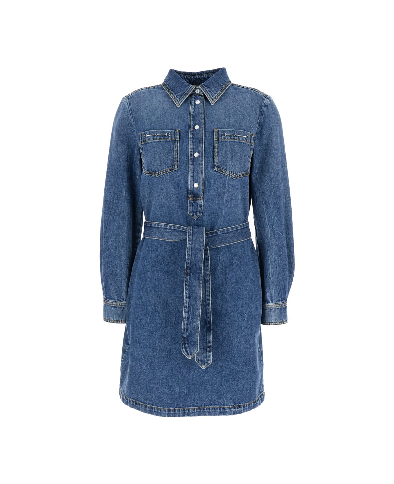 Blue Denim Dress With Horsebit In Organic Cotton Woman - 1