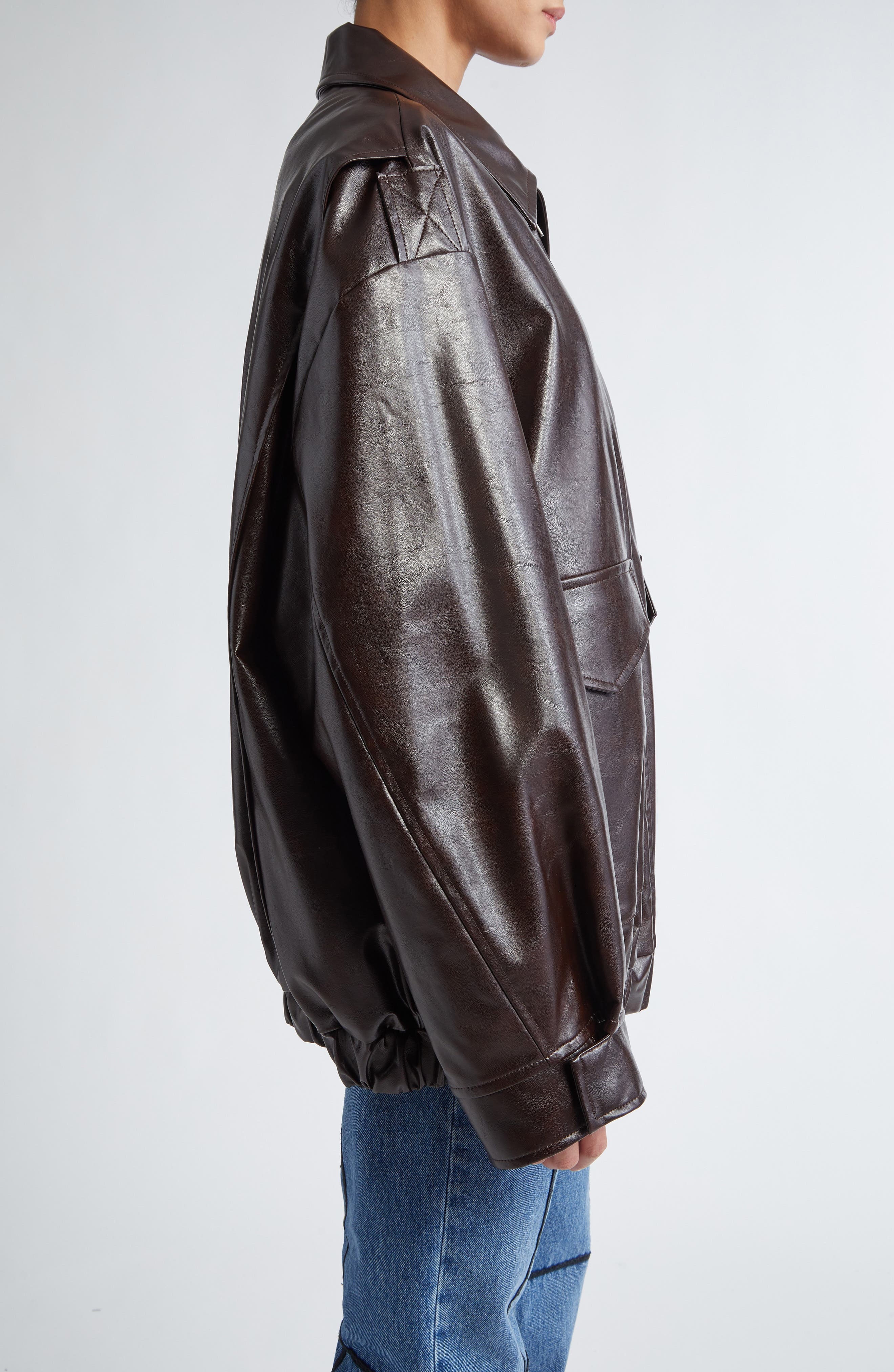 MM6 Maison Margiela Oversize Faux Leather Bomber Jacket in Burgundy at Nordstrom - 4