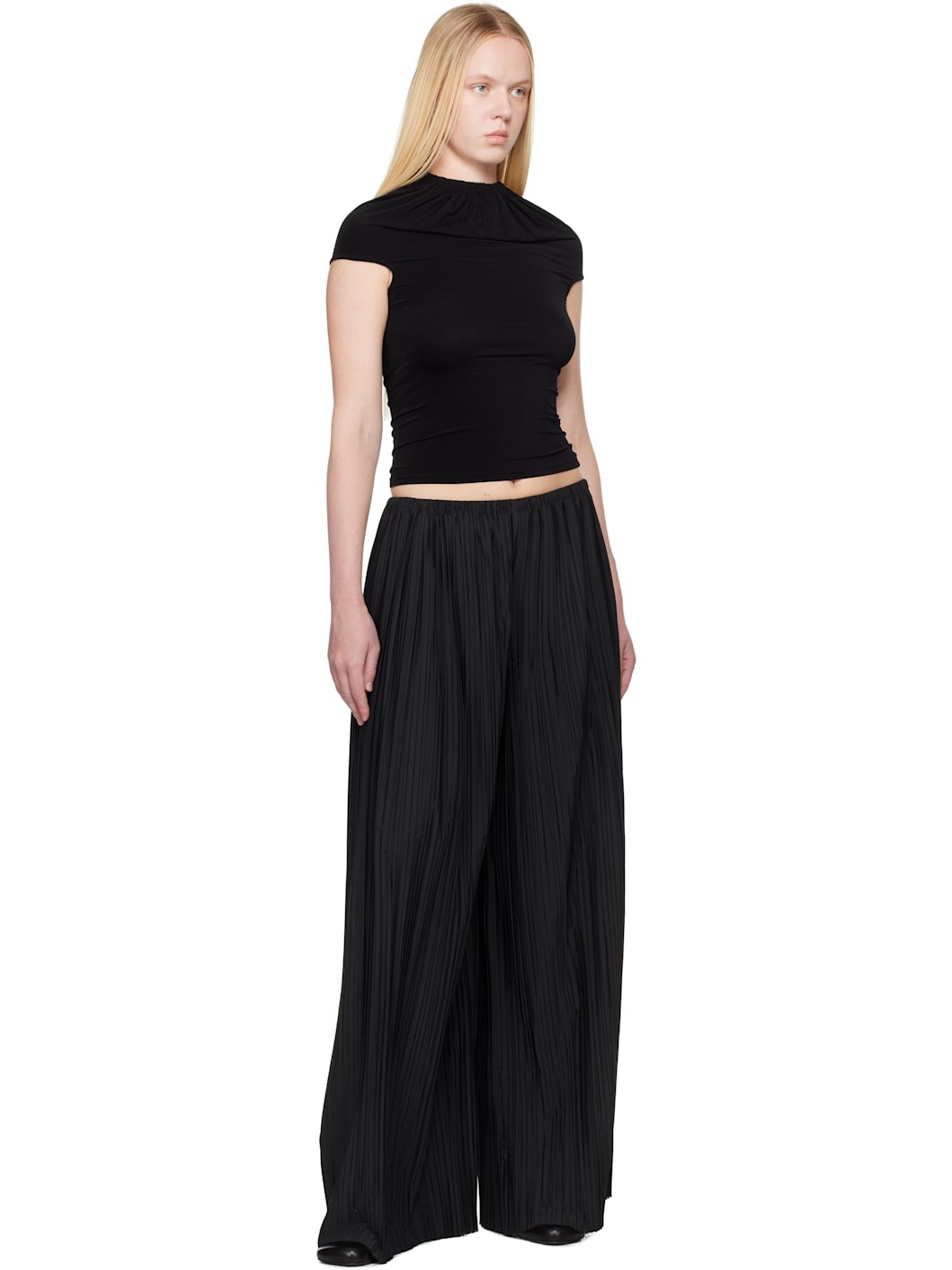 Black Gathered Neck Tank Top - 4