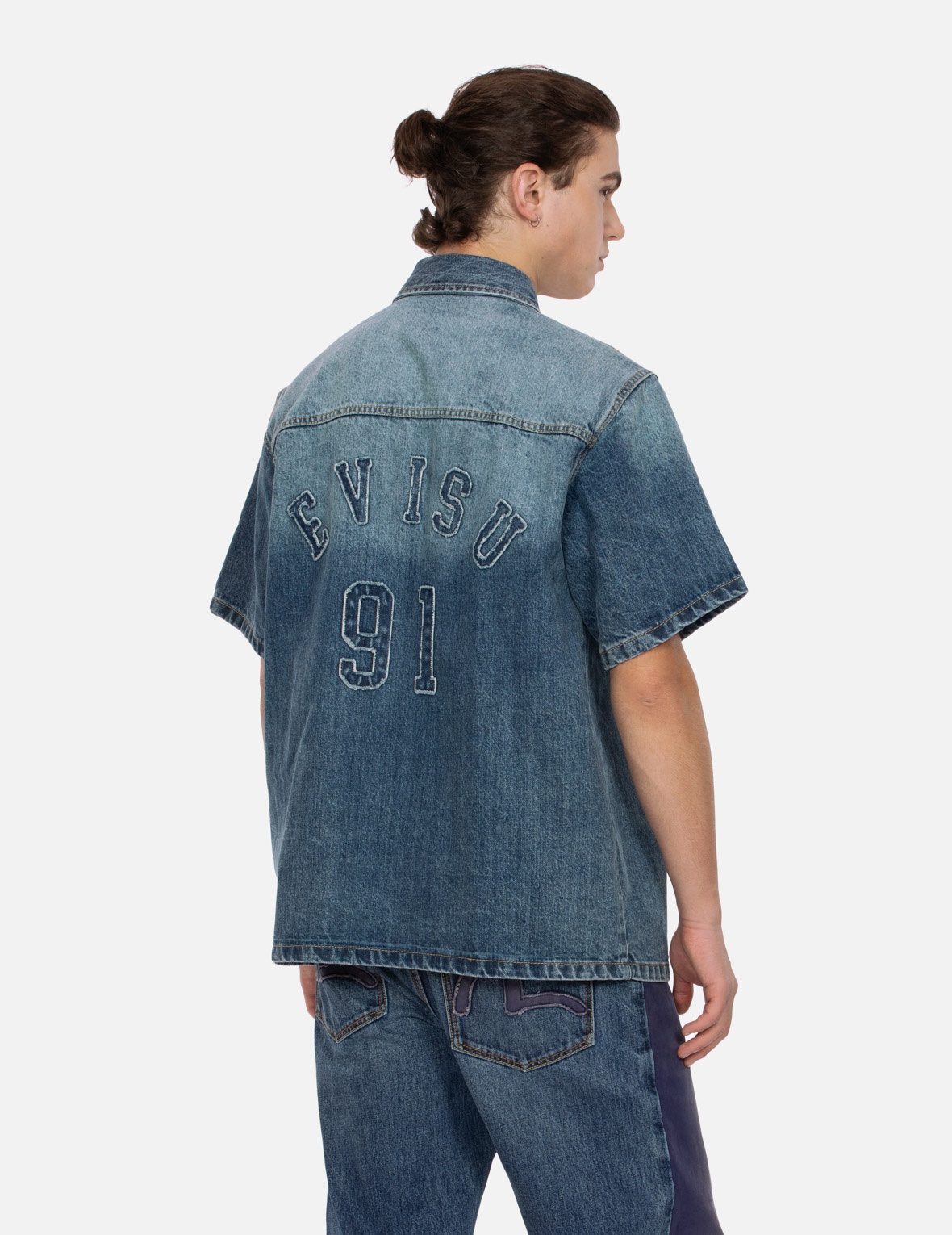SEAGULL AND LOGO APPLIQUÉ EMBROIDERY BOXY DENIM SHORT-SLEEVES SHIRT - 7