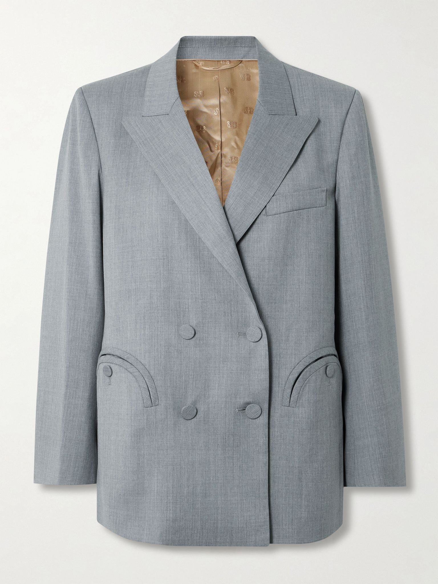 Everynight double-breasted wool-twill blazer Light gray - 1