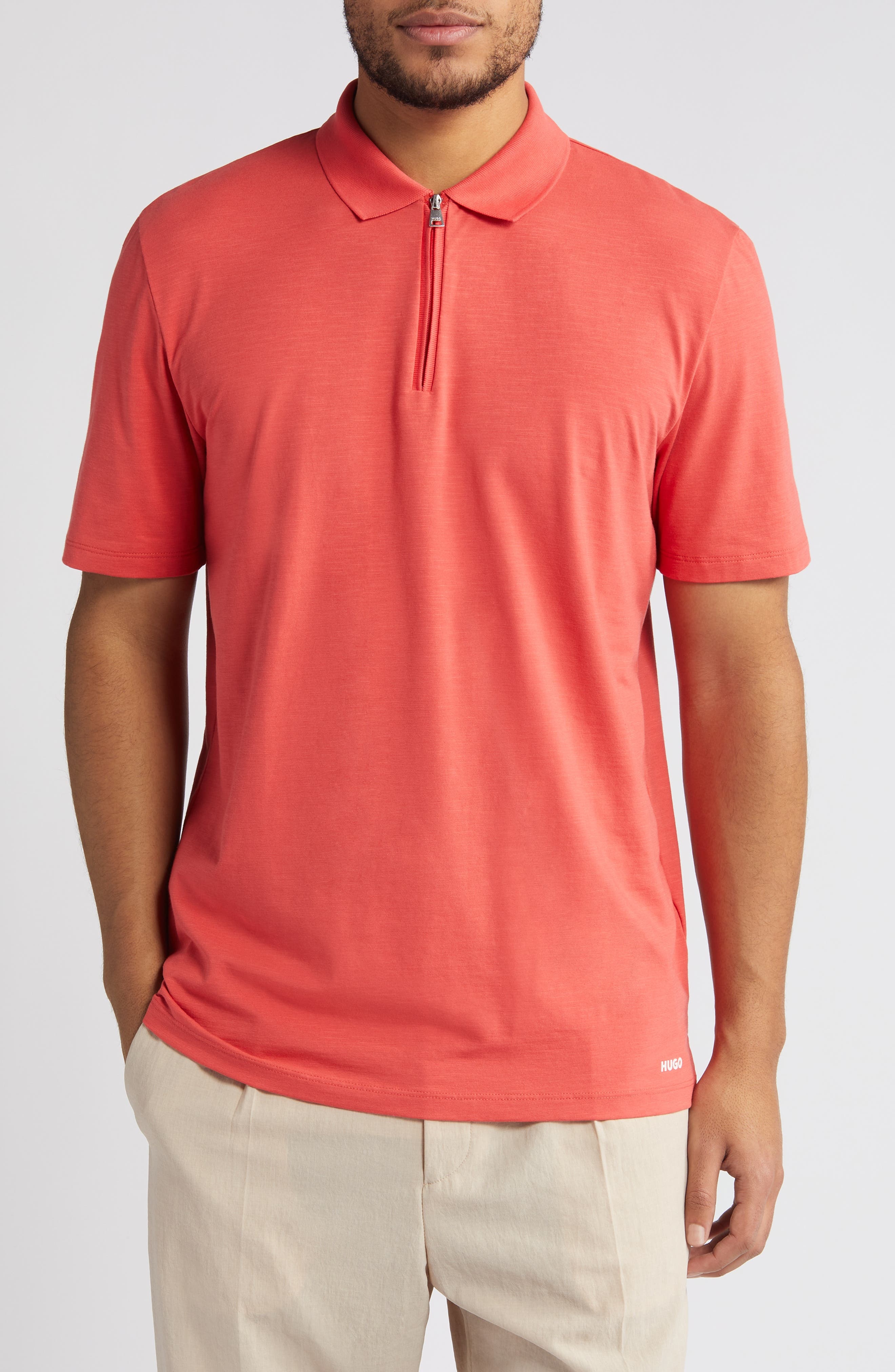 HUGO Dekok Zip Polo in Medium Red at Nordstrom - 1