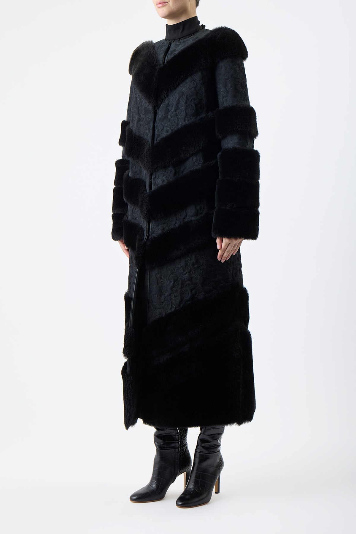 Hugh Coat in Black Suede with Shearling - 4