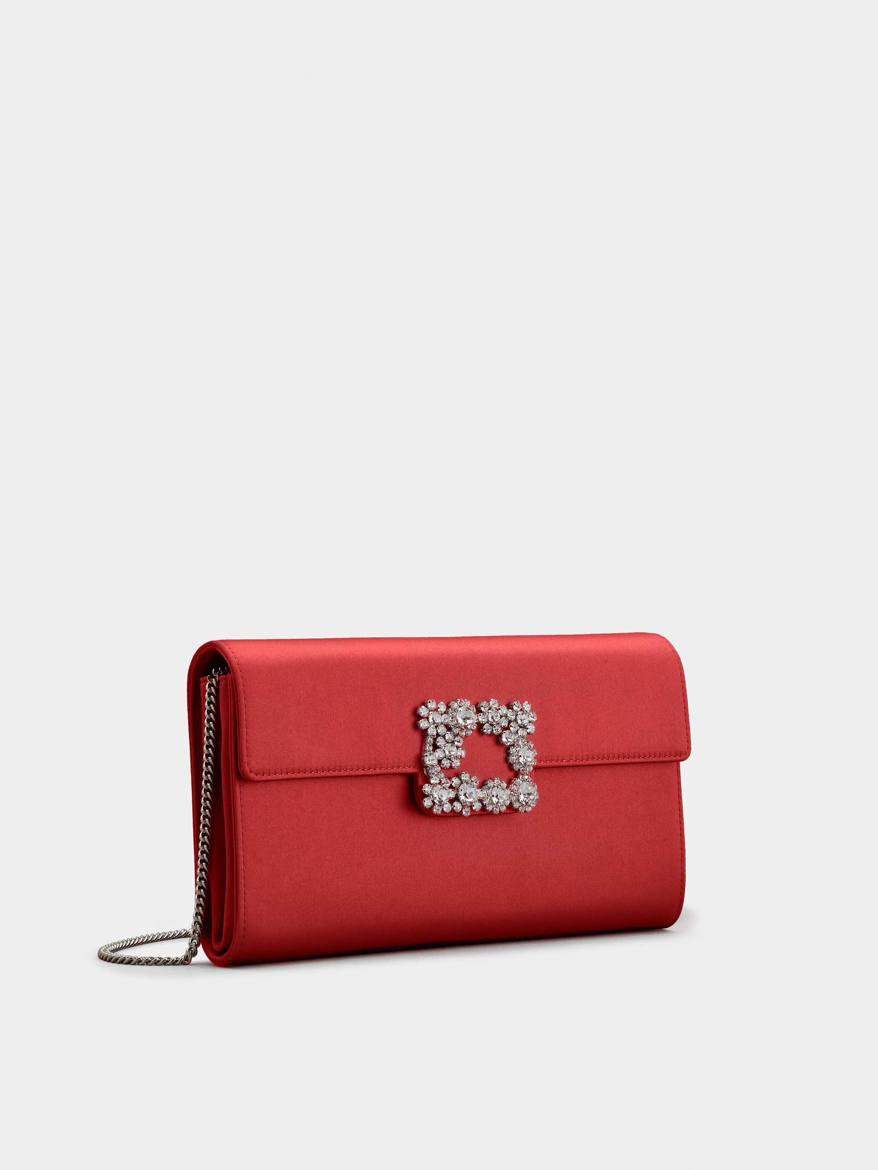 Flower Strass Buckle Clutch in Satin - 2