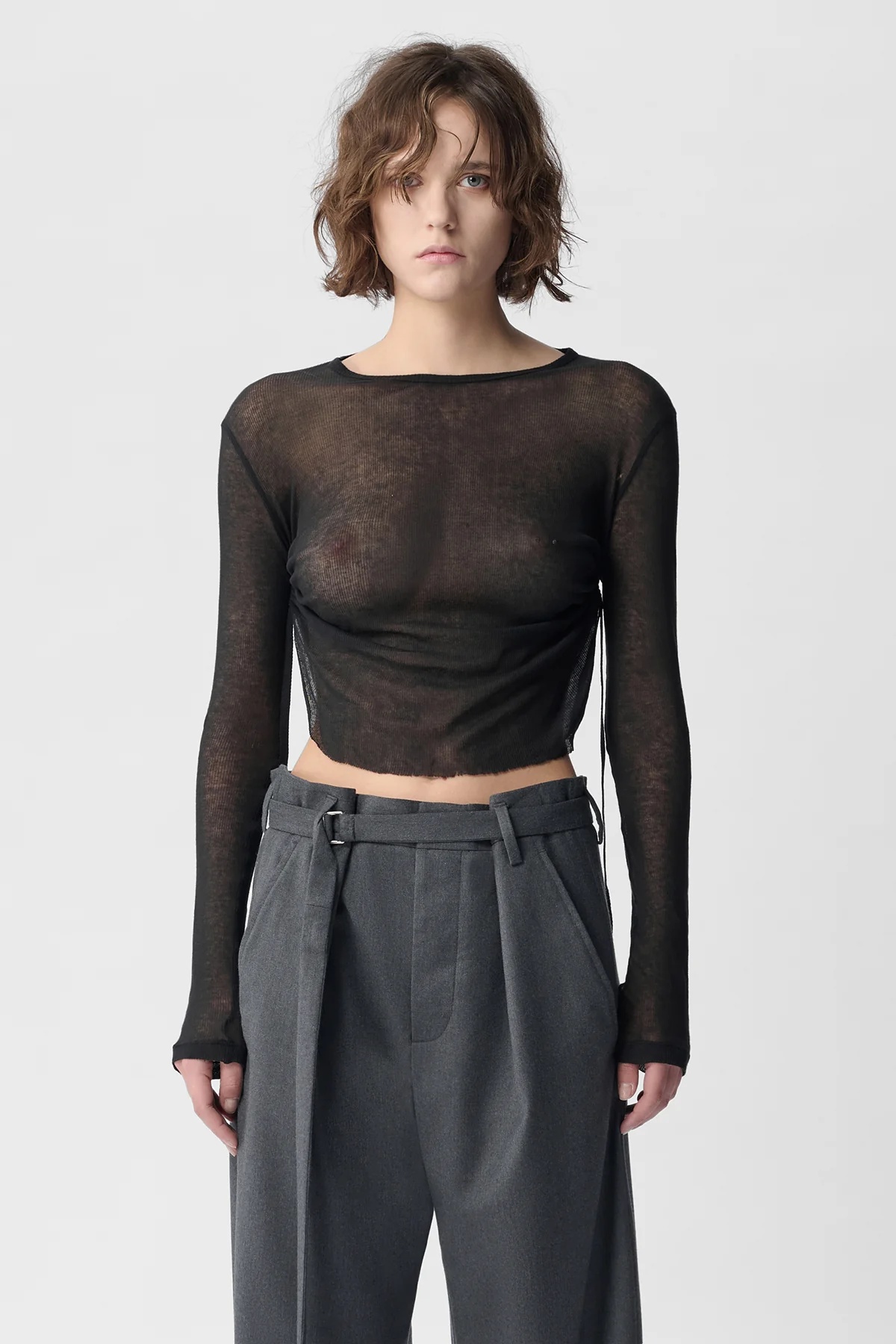 ANN DEMEULEMEESTER Women Oke Wrinkled Cropped Long Sleeve Top - 1