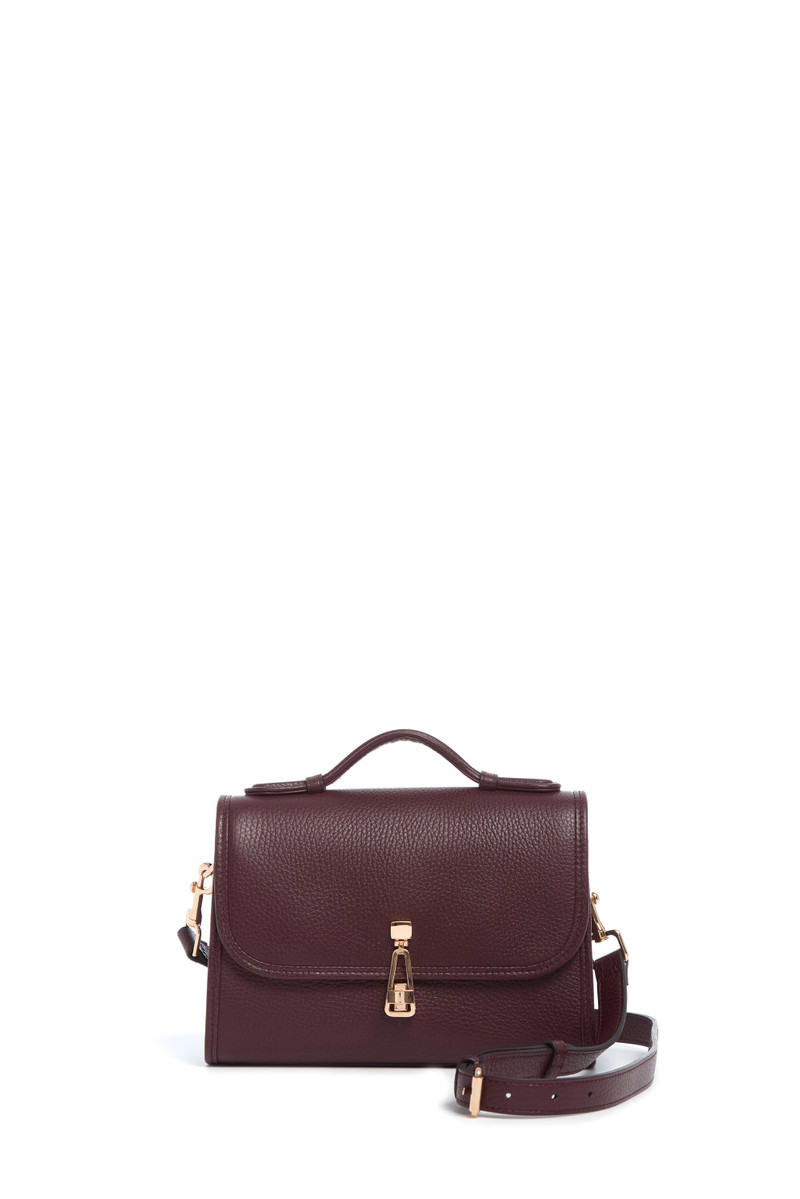 Small Leonora Flap Bag in Bordeaux Textured Leather 1