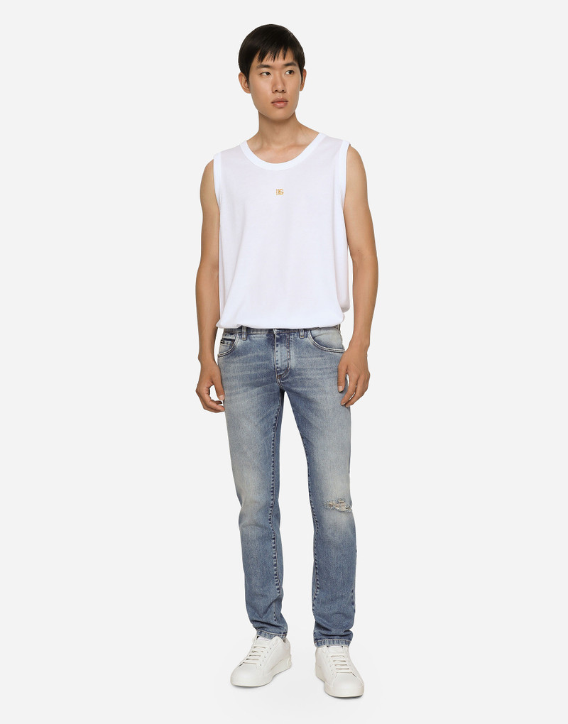 Light blue skinny stretch jeans with rips 5