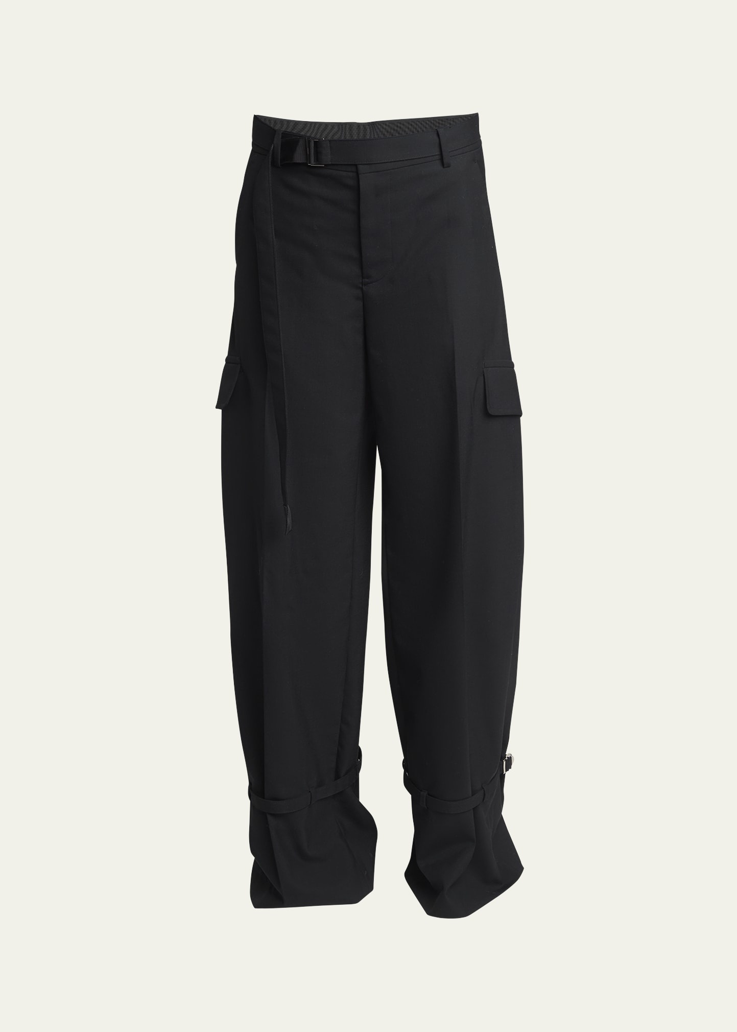 Belted Tapered Cargo Wool Suiting Pants - 1