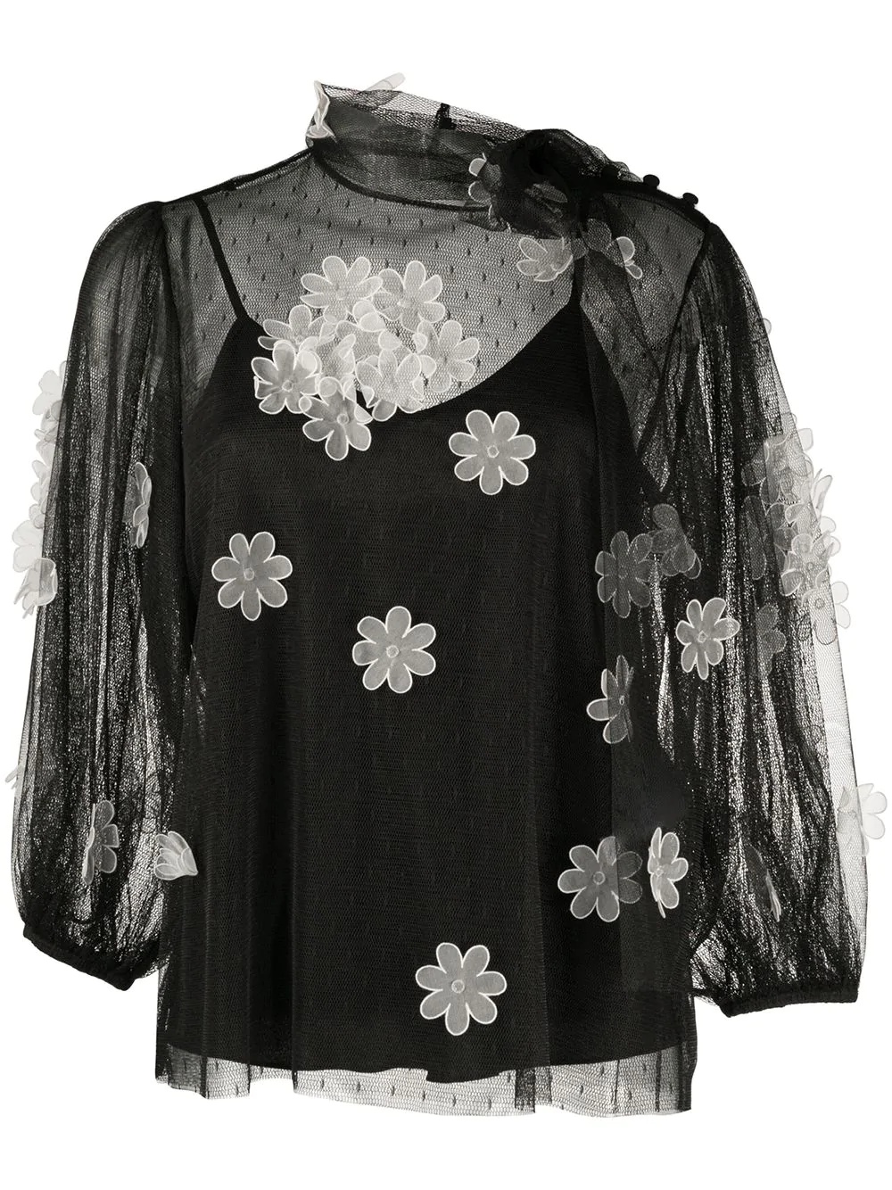 sheer flower-applique blouse - 1