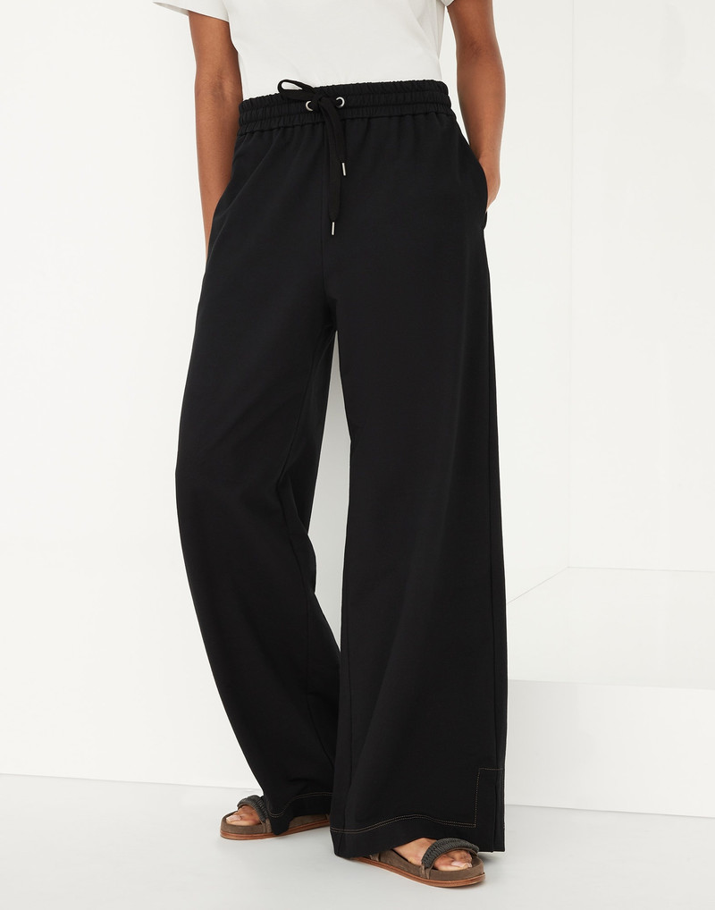 Stretch cotton lightweight French terry trousers with shiny tab - 1