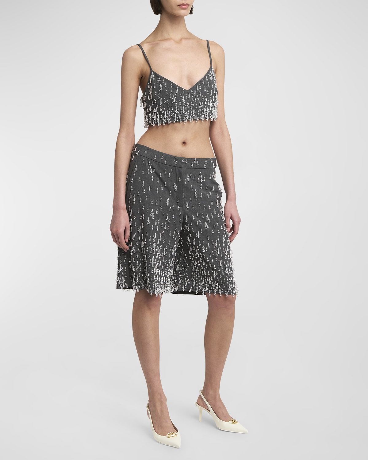 Crystal Embroidered Active Gabardine Sleeveless Crop Top - 3