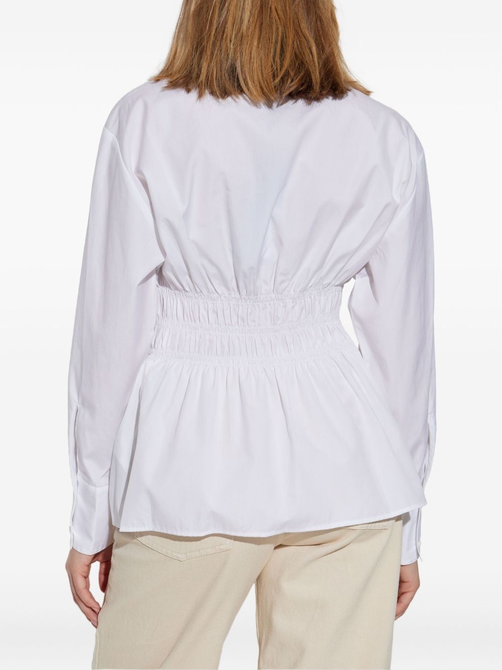 smocked-waist button-down shirt - 4