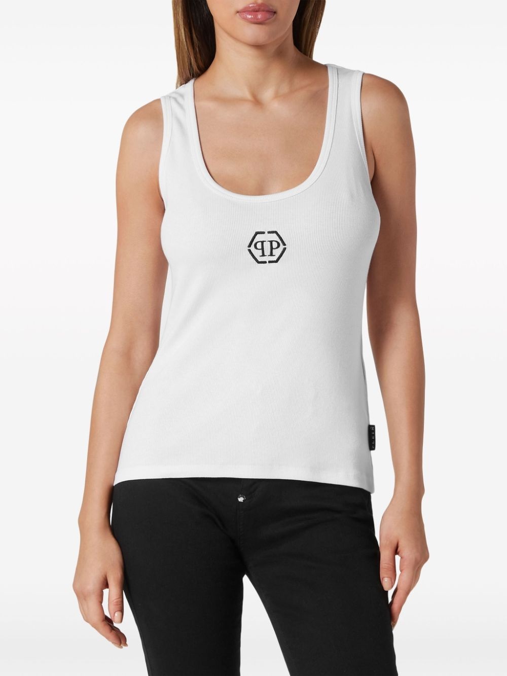 logo-embroidered ribbed tank top - 2