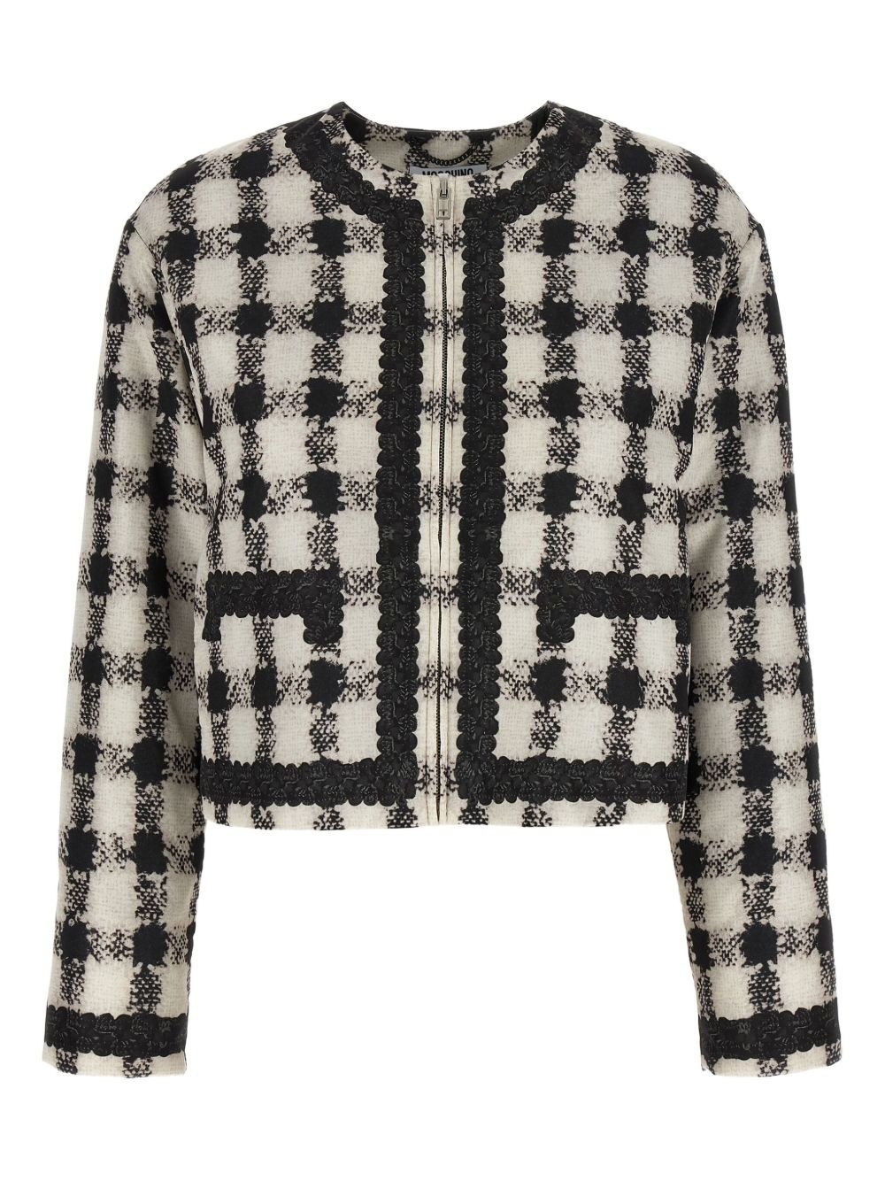 check-pattern lace-trim jacket - 1