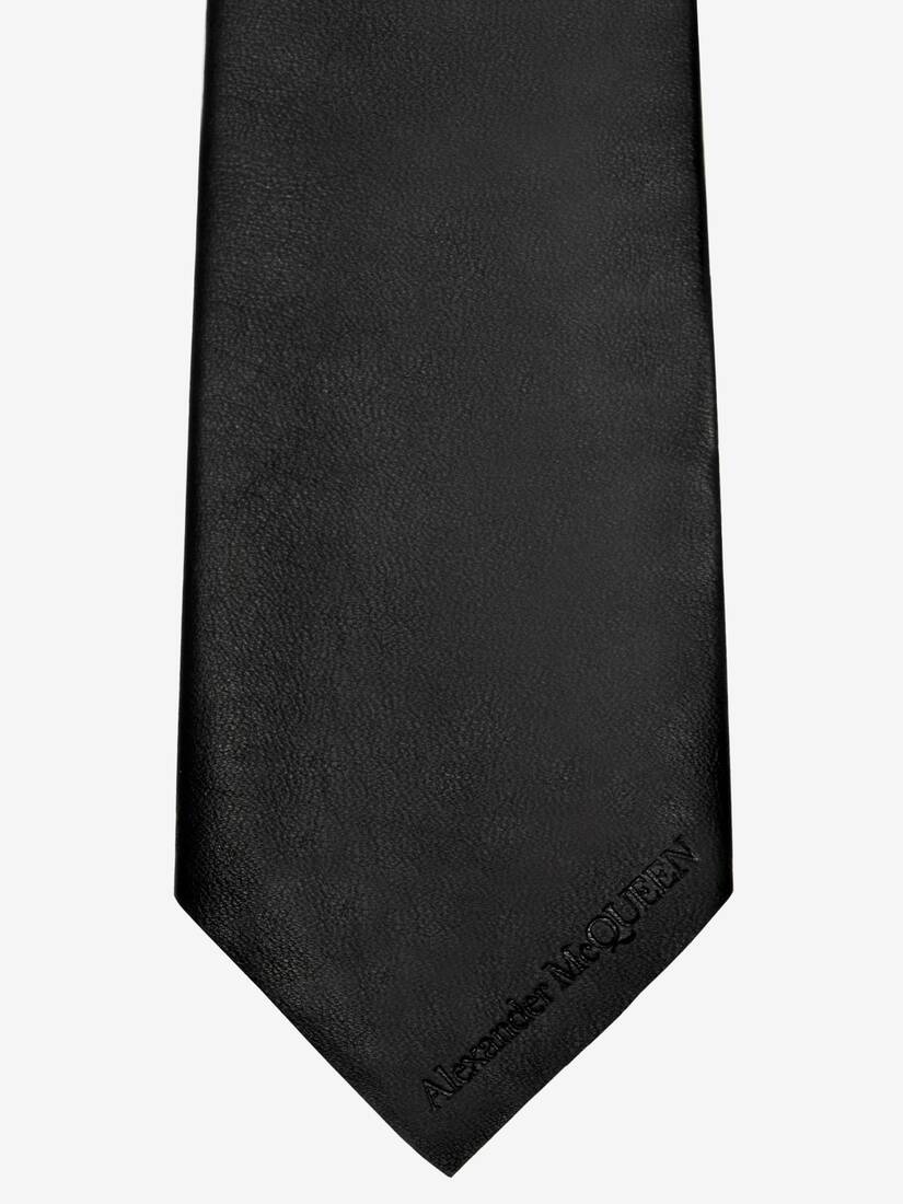 Men's Leather Tie in Black - 3