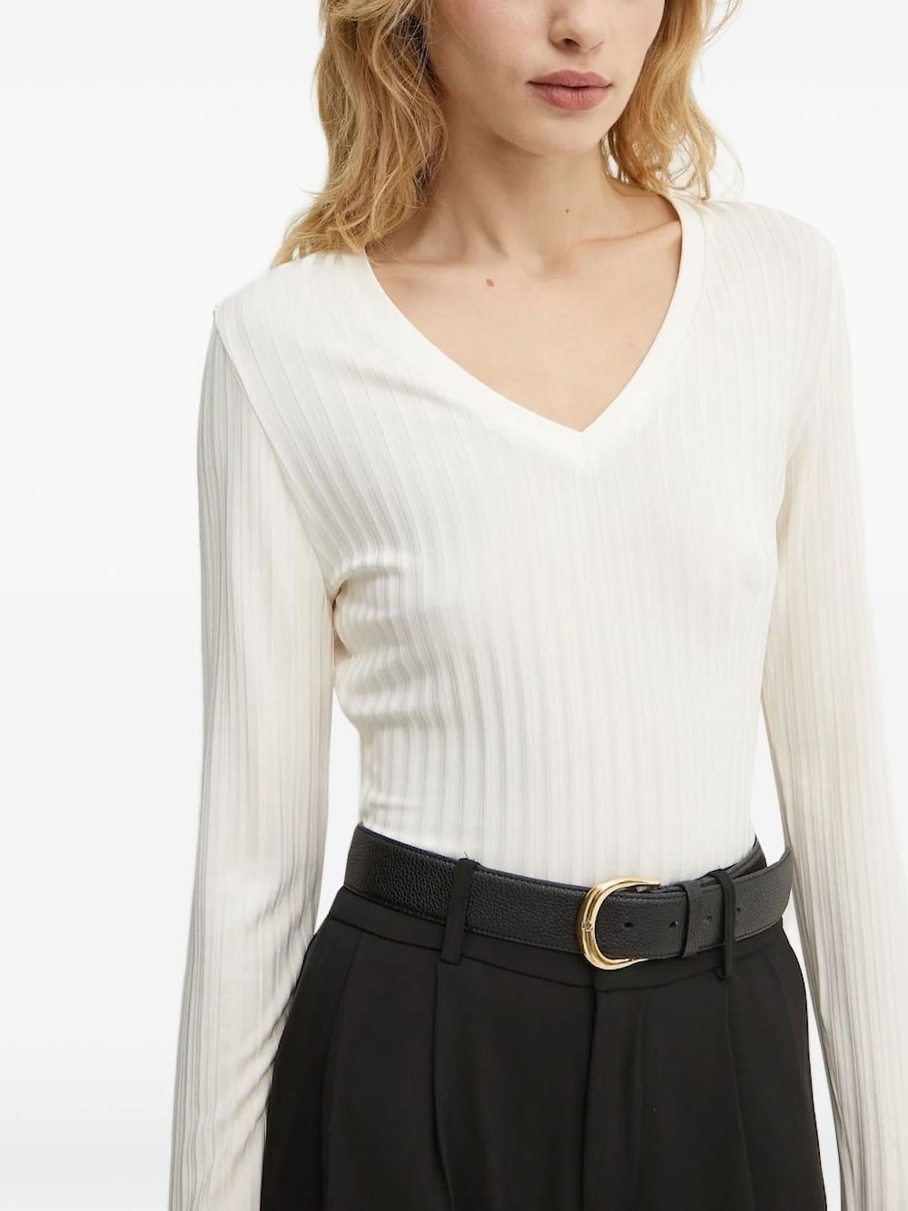 ribbed v-neck top - 3