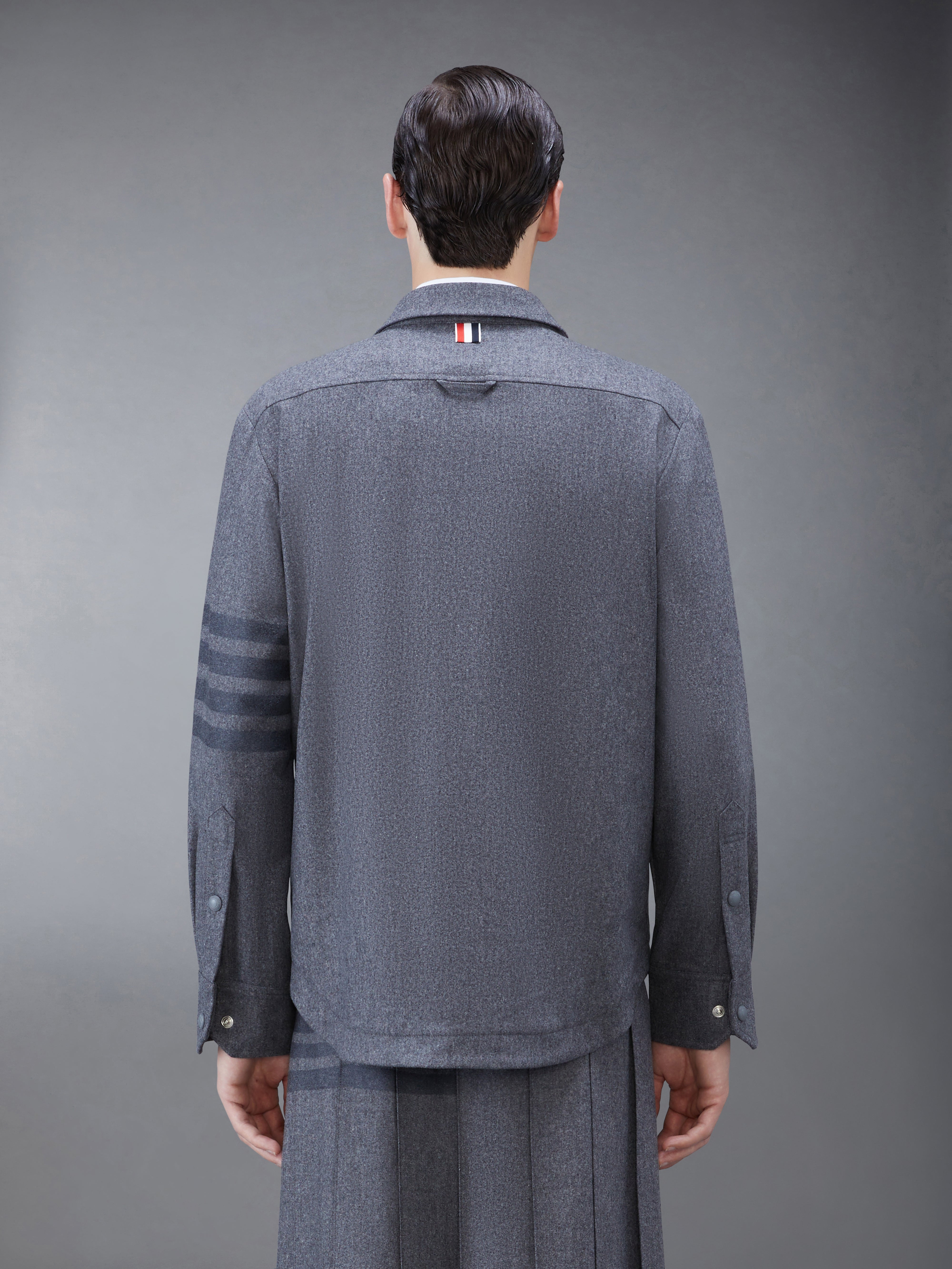 Medium Grey Wool Cashmere Flannel Tonal 4-Bar Shirt Jacket - 2