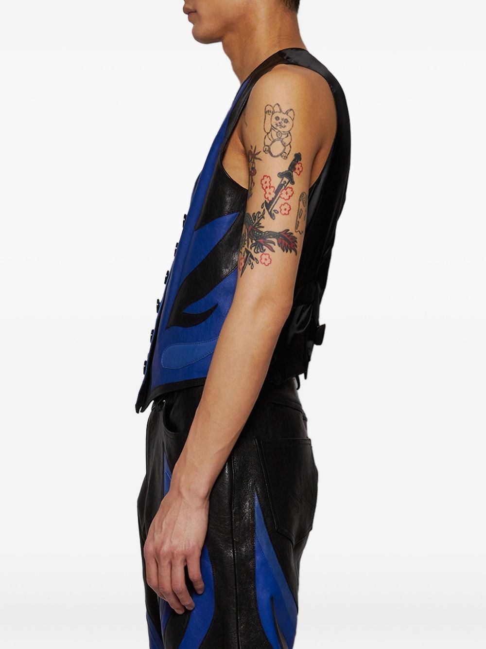 Apliqué flame-detail leather waistcoat - 4